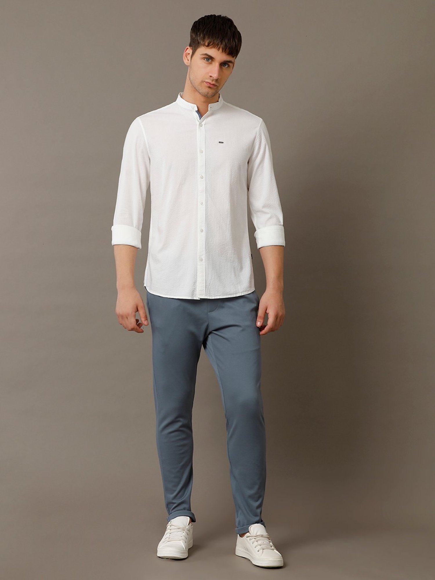 Identiti White Slim Fit Striped Shirt