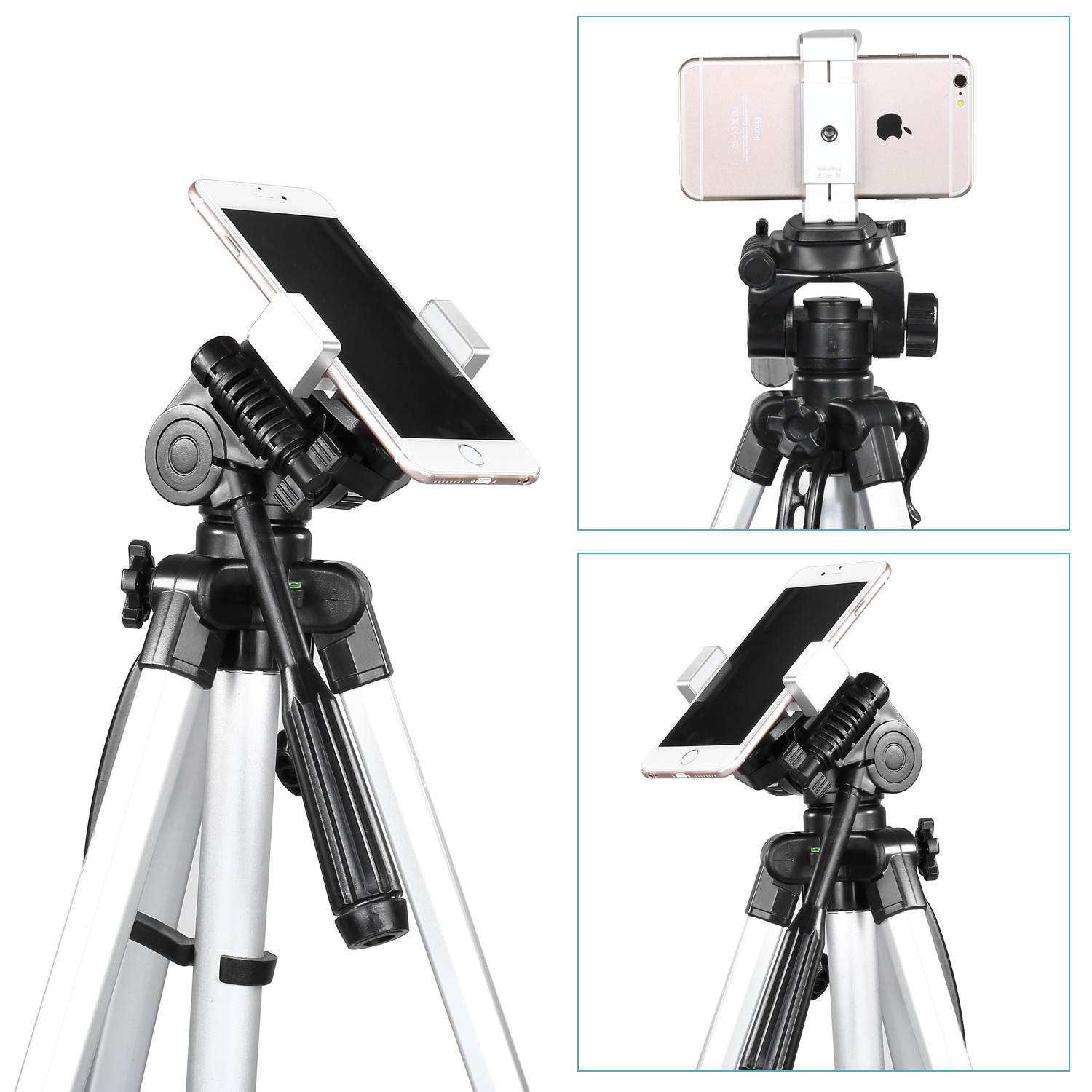 Neewer White Cellphone Holder Clip Desktop Tripod Mount with Mini Ball Head Hot Shoe Adapter for 14-inch and 18-inch Ring Light and iPhone, Samsung, Huawei Smartphone within 2.2-3.8 inches Width