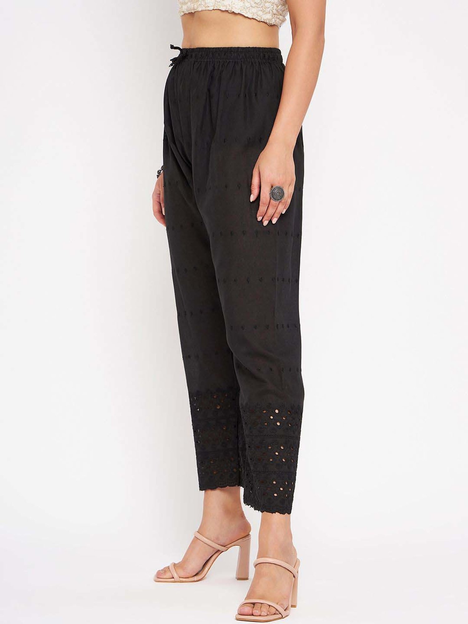 Castle Black Cotton Embroidered Palazzos