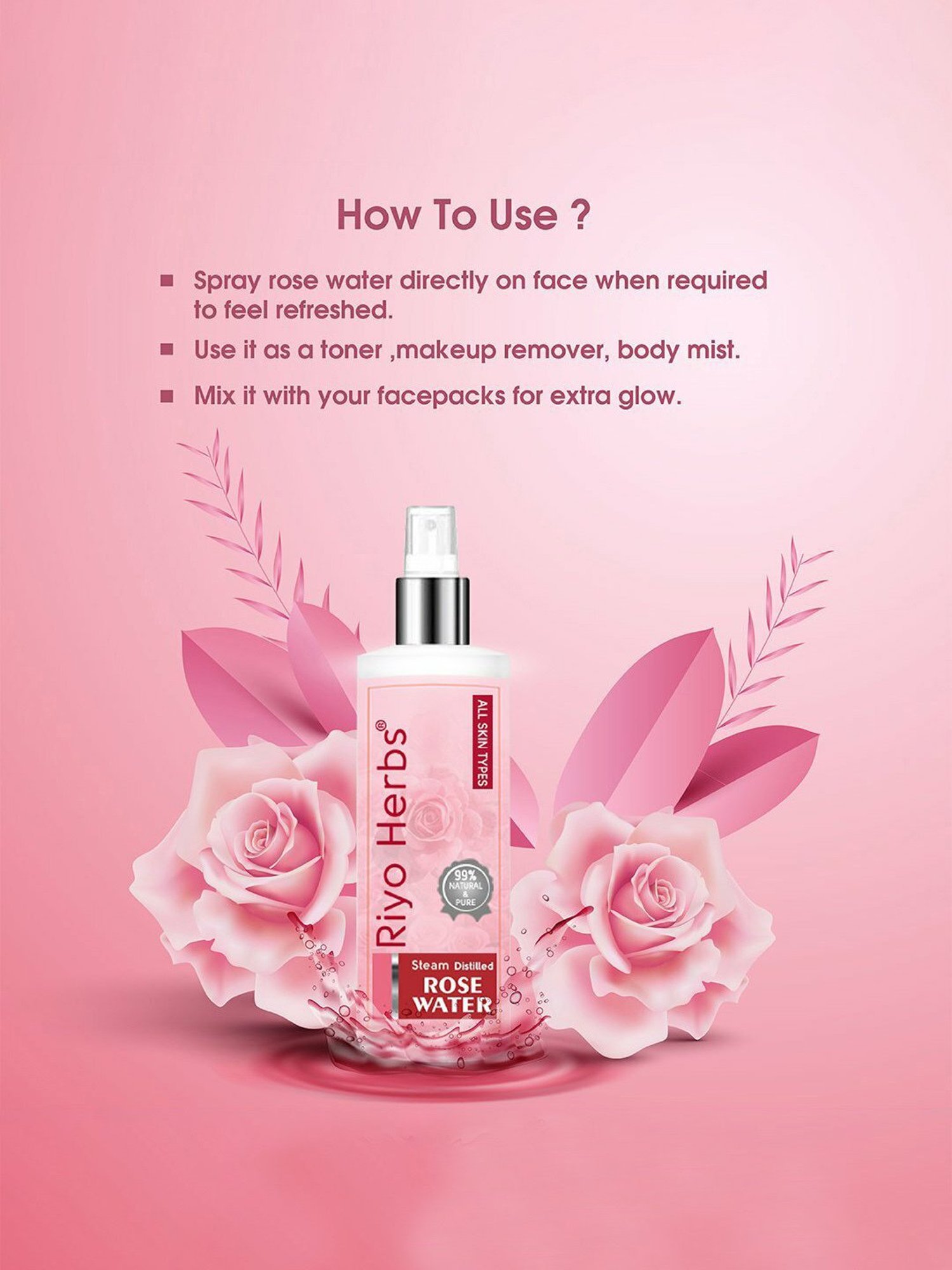 Riyo Herbs Steam Distilled Rose Water - 200 ml