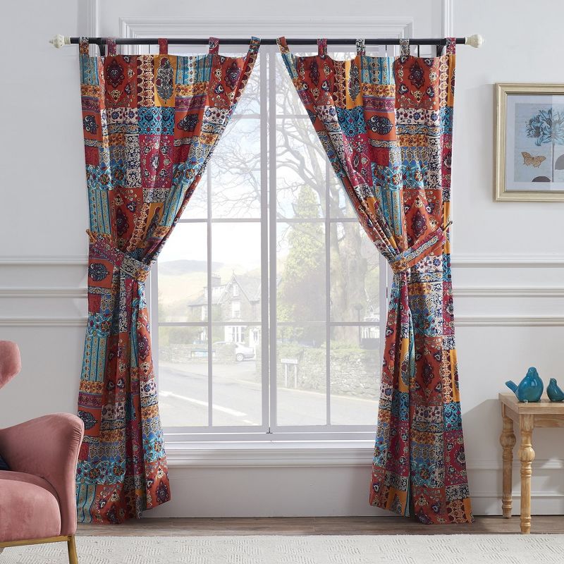 Barefoot Bungalow Indie Richly Decorated 4-Piece Window Panel With Tie Back - 42X84" Spice