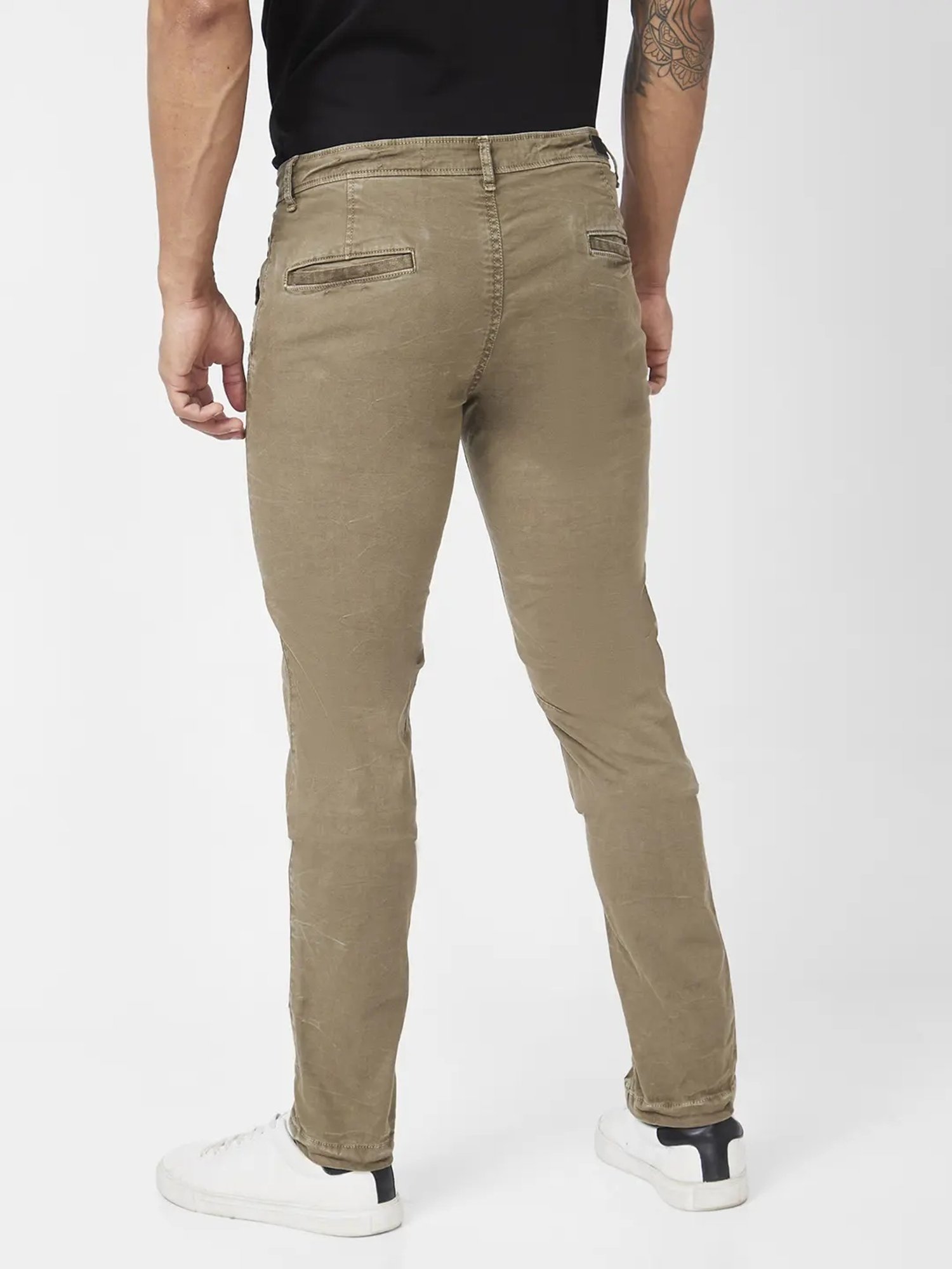 Spykar Moss Green Cotton Slim Fit Chinos