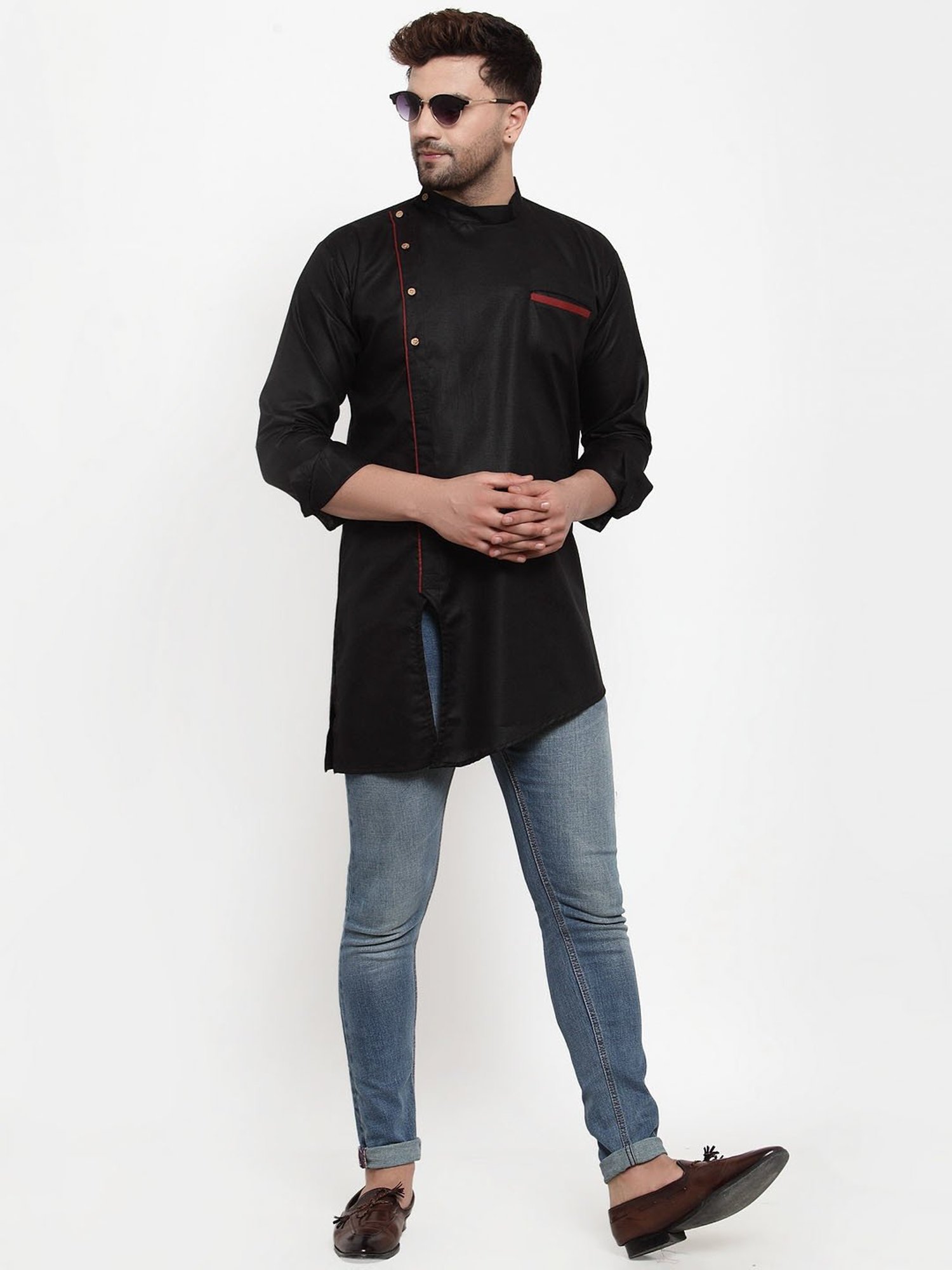 Benstoke Black Regular Fit Short Kurta