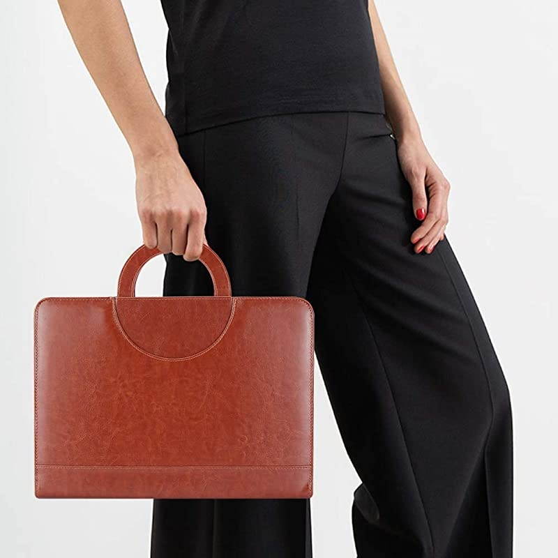 Zippered Leather Padfolio Portfolio with Hidden Handle and Clipboard Business Conference Portfolio Organizer Notepad Folder Portfolio Bag Portfolio Padfolio for WomenMen Brown