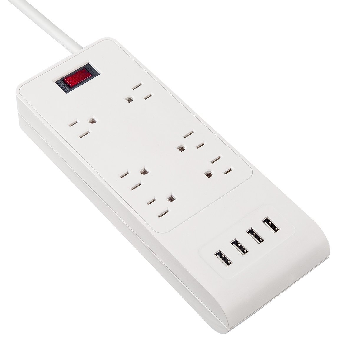 6 Outlet Power Strip Surge Protector with 4 USB 3ft 15A 450J w/transformer spots