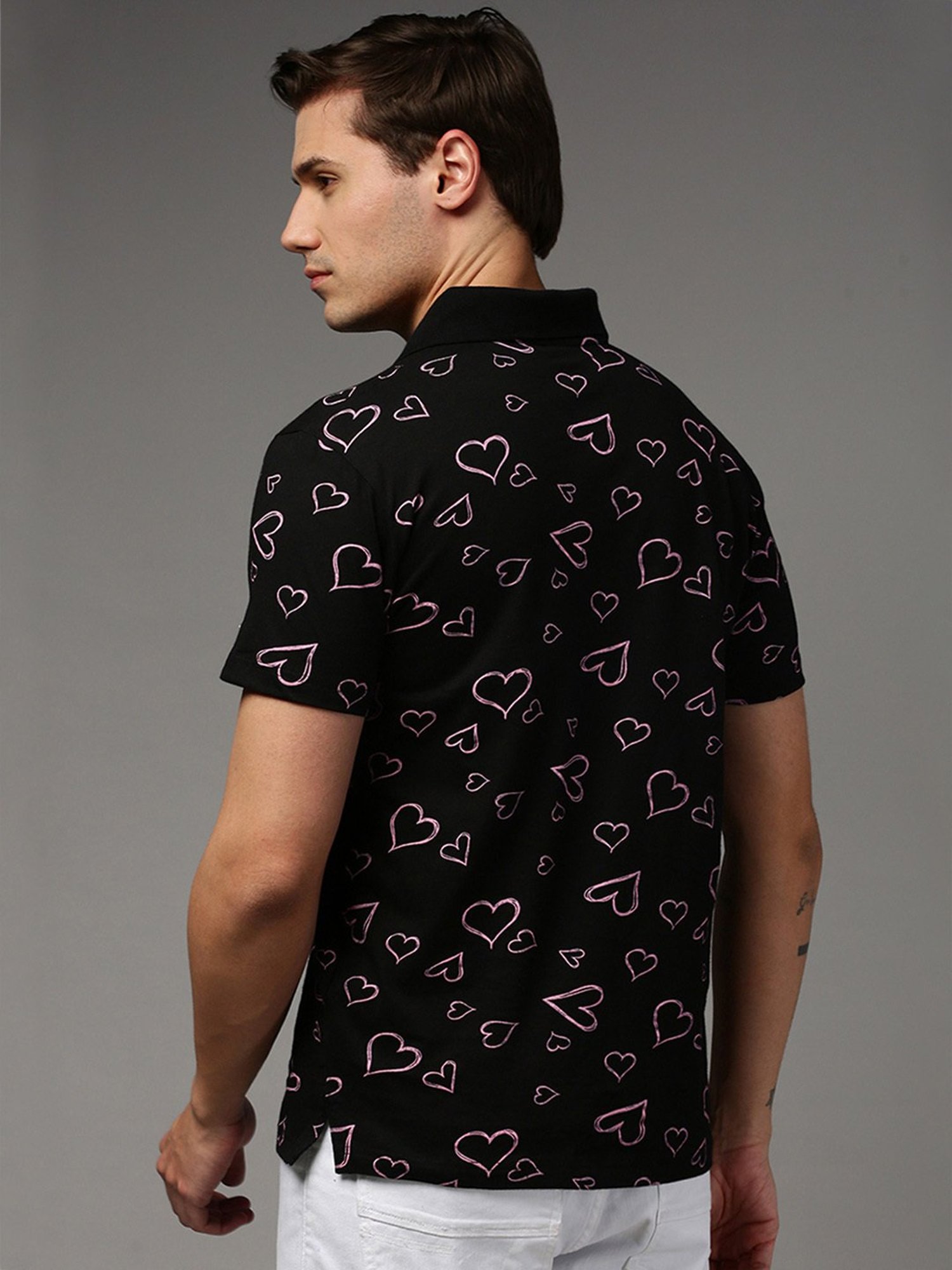 Kryptic Black Regular Fit Printed Polo T-Shirt