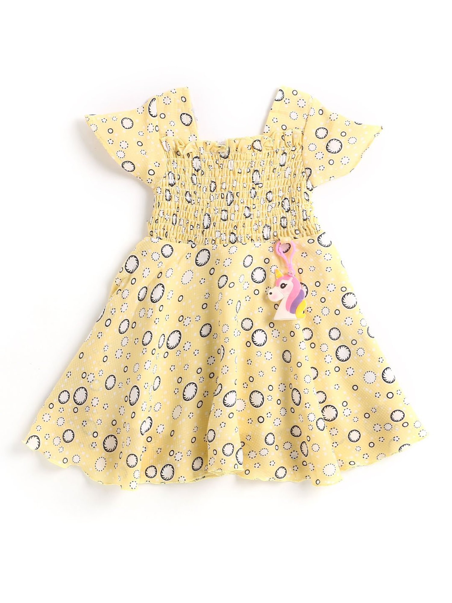 The Magic Wand Kids Yellow Printed Dress with Belt