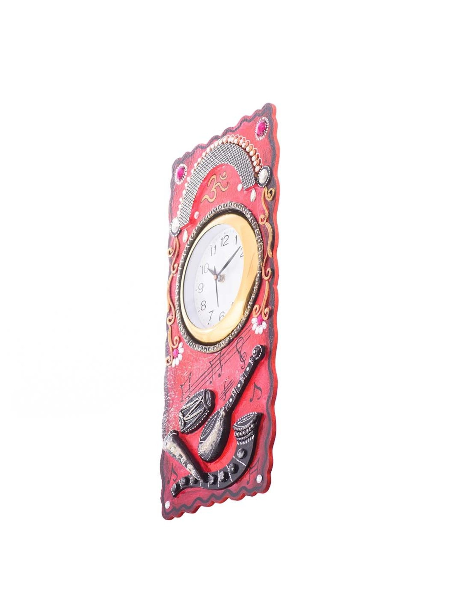 eCraftIndia Musical Instruments Embossed Colorful Wooden Handcrafted Wooden Wall Clock