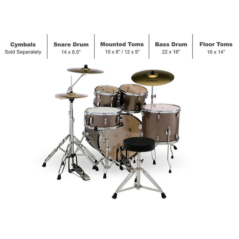 Pearl Roadshow 5-Piece Drum Set with Hardware and Zildjian Planet Z Cymbals Bronze Metallic