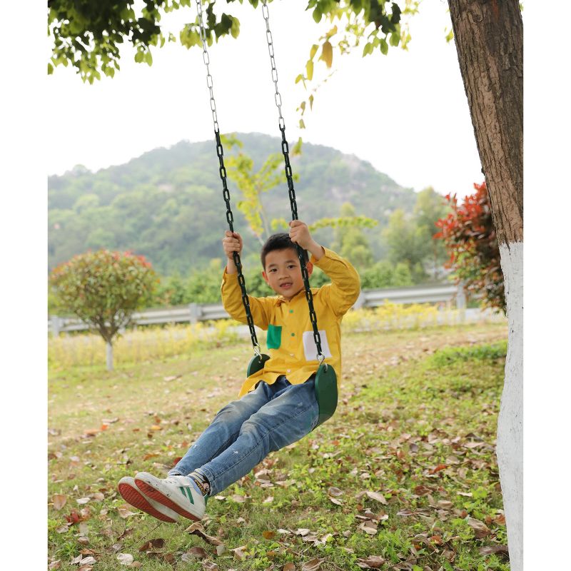 PLAYBERG Heavy Duty Flexible Green Belt Swing with Coated Metal Chain