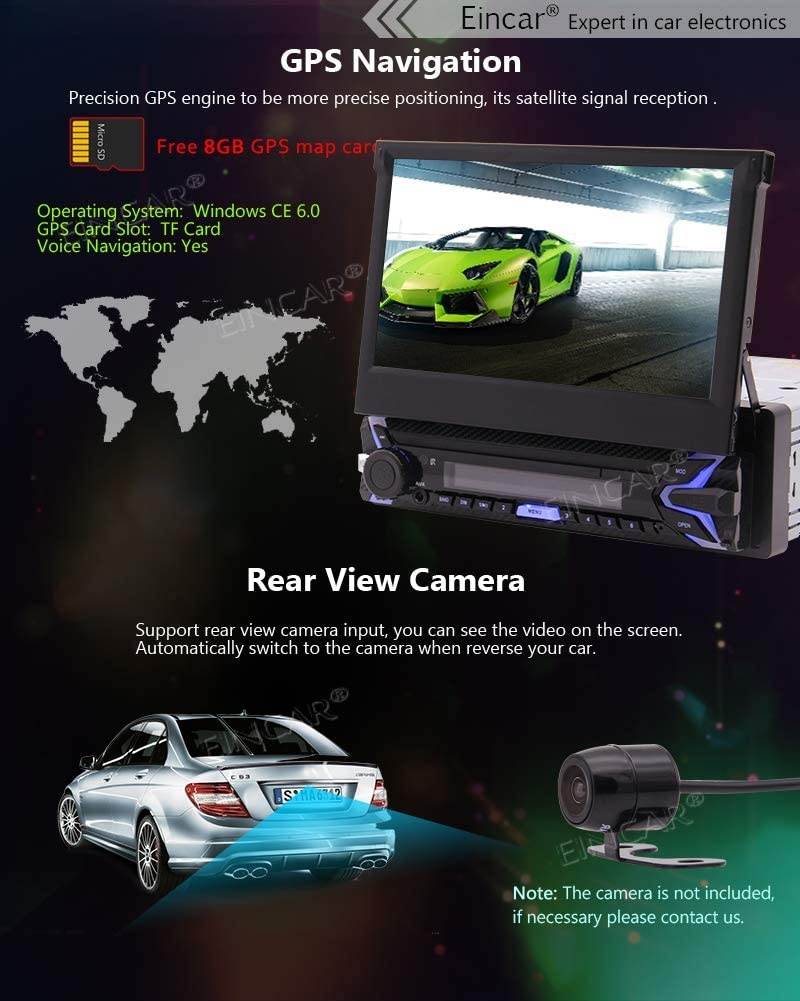 7 Inch Single DIn 1DIN Capacitive Touch Screen Anti-Theft Detachable Front Panel No-DVD Car Stereo with GPS Navigation Bluetooth AM/FM Radio Steering Wheel Control USB TF SD Card Free 8GB GPS Map C