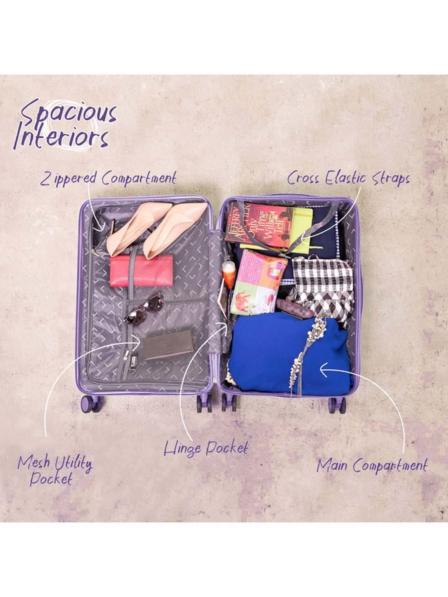 NASHER MILES Lisbon Luggage Set of 2 Pastel Purple Trolley Bags (65 & 75Cm)