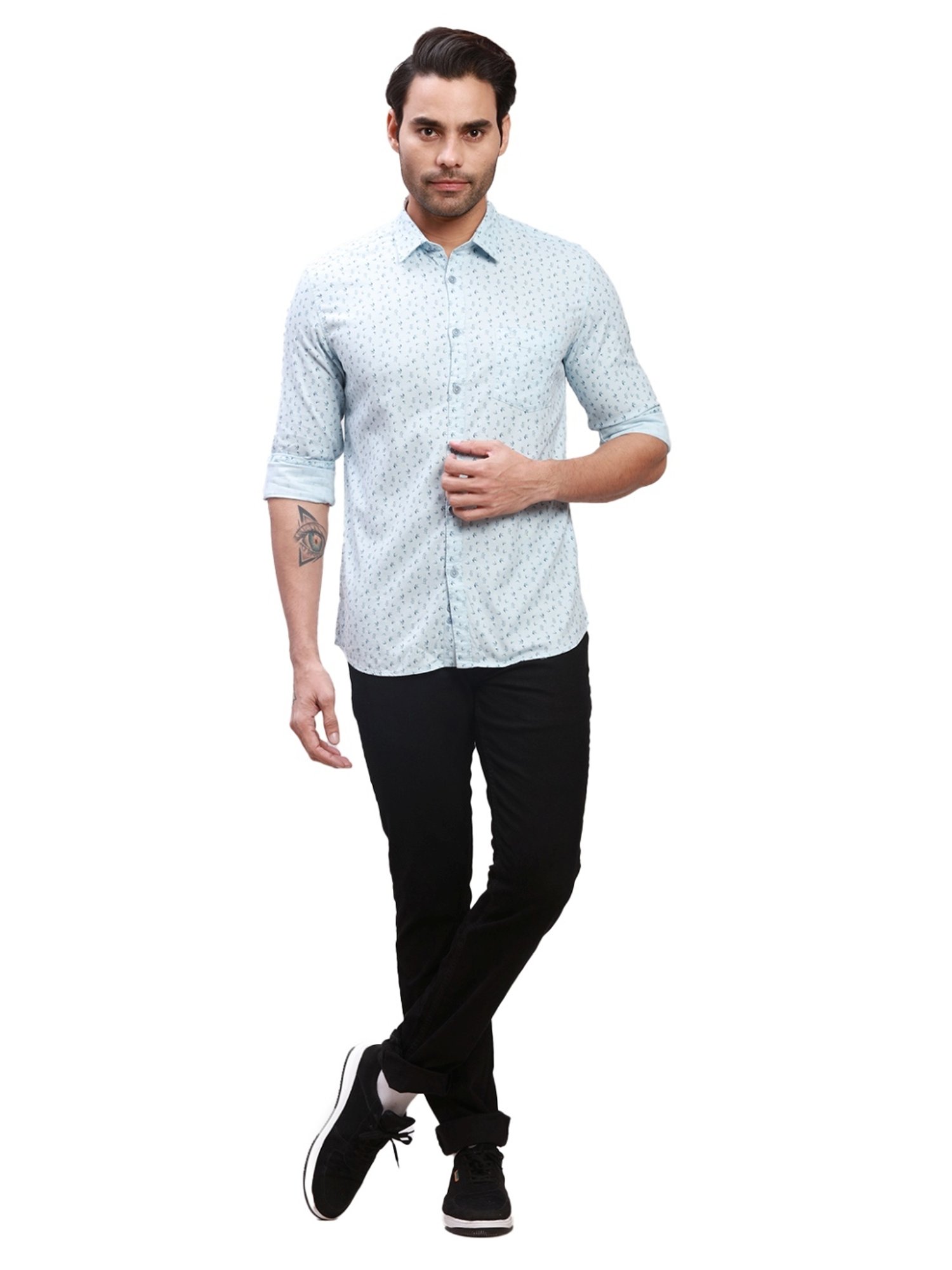 Parx Sky Cotton Slim Fit Printed Shirt