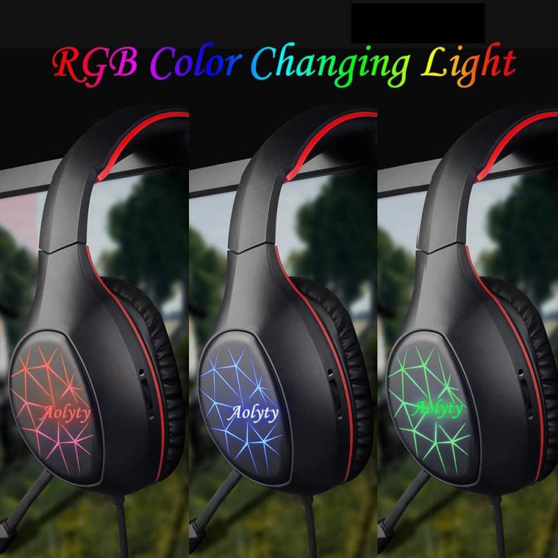 Aolyty Pro Gaming Headset 7.1 Stereo Surround with LED Light Mic Noise Cancelling Over Ear Headphones Compatible with Computer Laptop Phone TabletPS5 PS4 (Green)