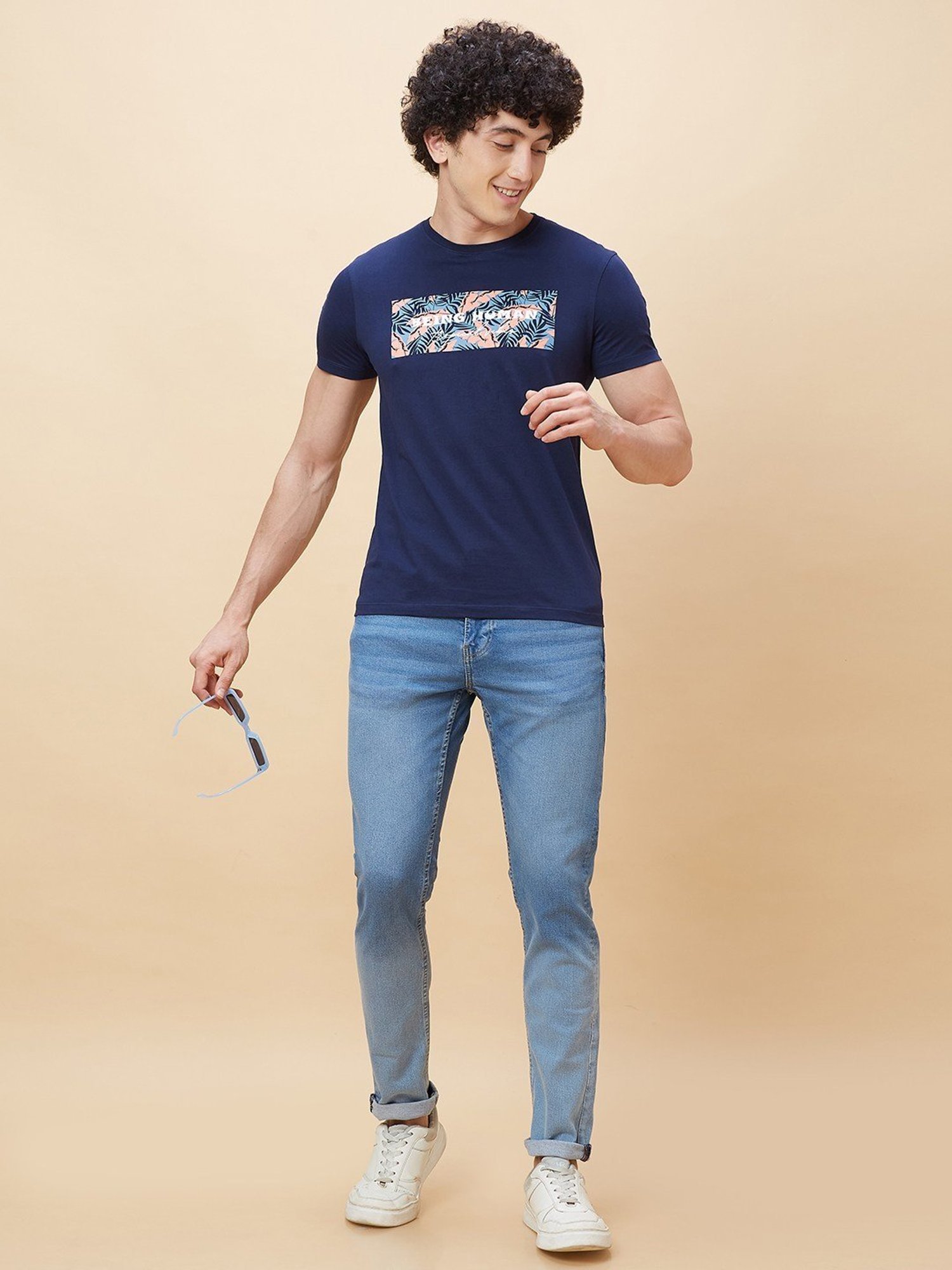 Being Human Dark Blue Regular Fit Printed T-Shirt