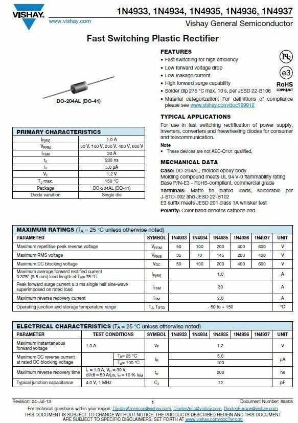 1N4935 Diode - Fast Switching Rectifier (15 EACH)