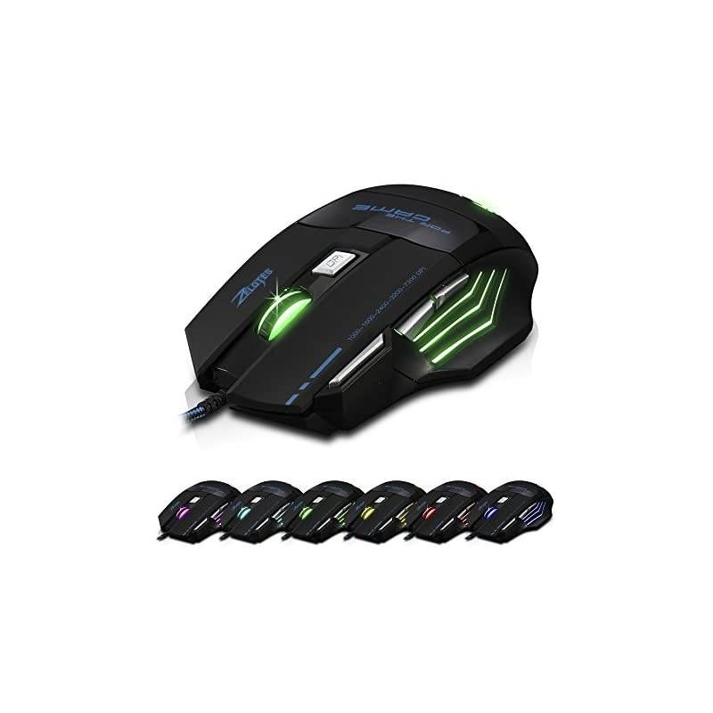 Zelotes Ergonomic 7200 DPI LED Optical Wired Gaming Mouse Mice 7 Buttons Compatible Mac Pro Gamer PC Laptop Desktop NotebookBlack BlackT80