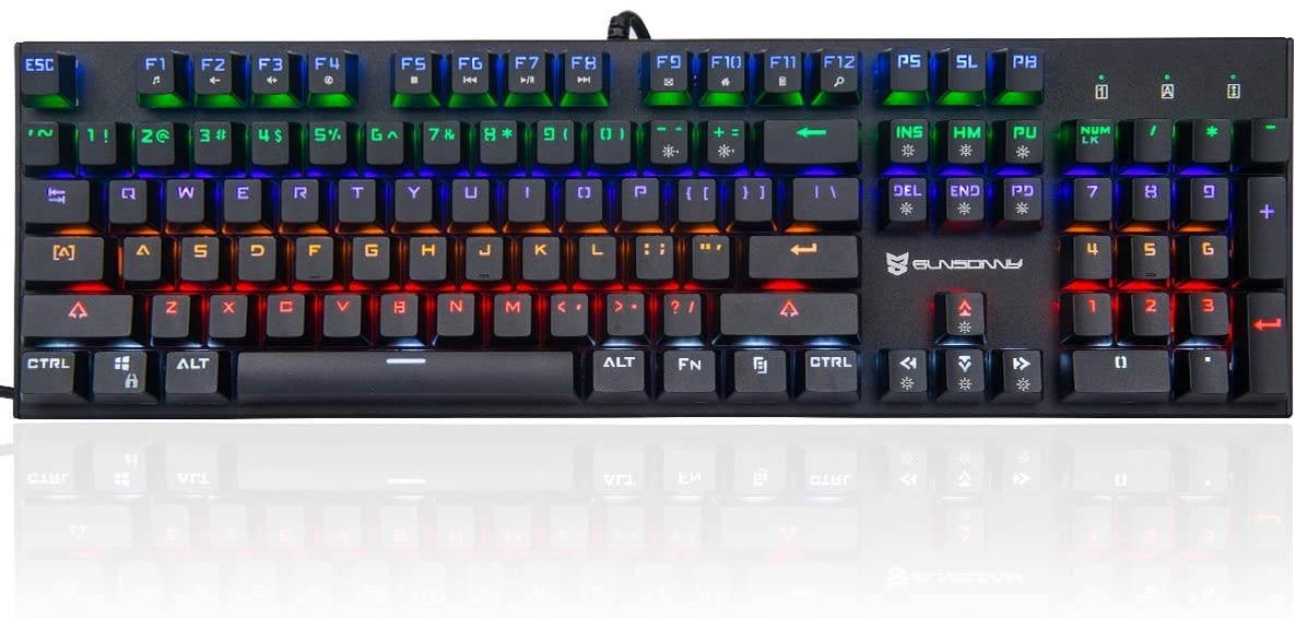 Weekly 56% Off Merdia Mechanical Keyboard Gaming Keyboard with Blue Switch Wired 6 Colors Led Backlit Keyboard Full Size 104 Keys US Layout