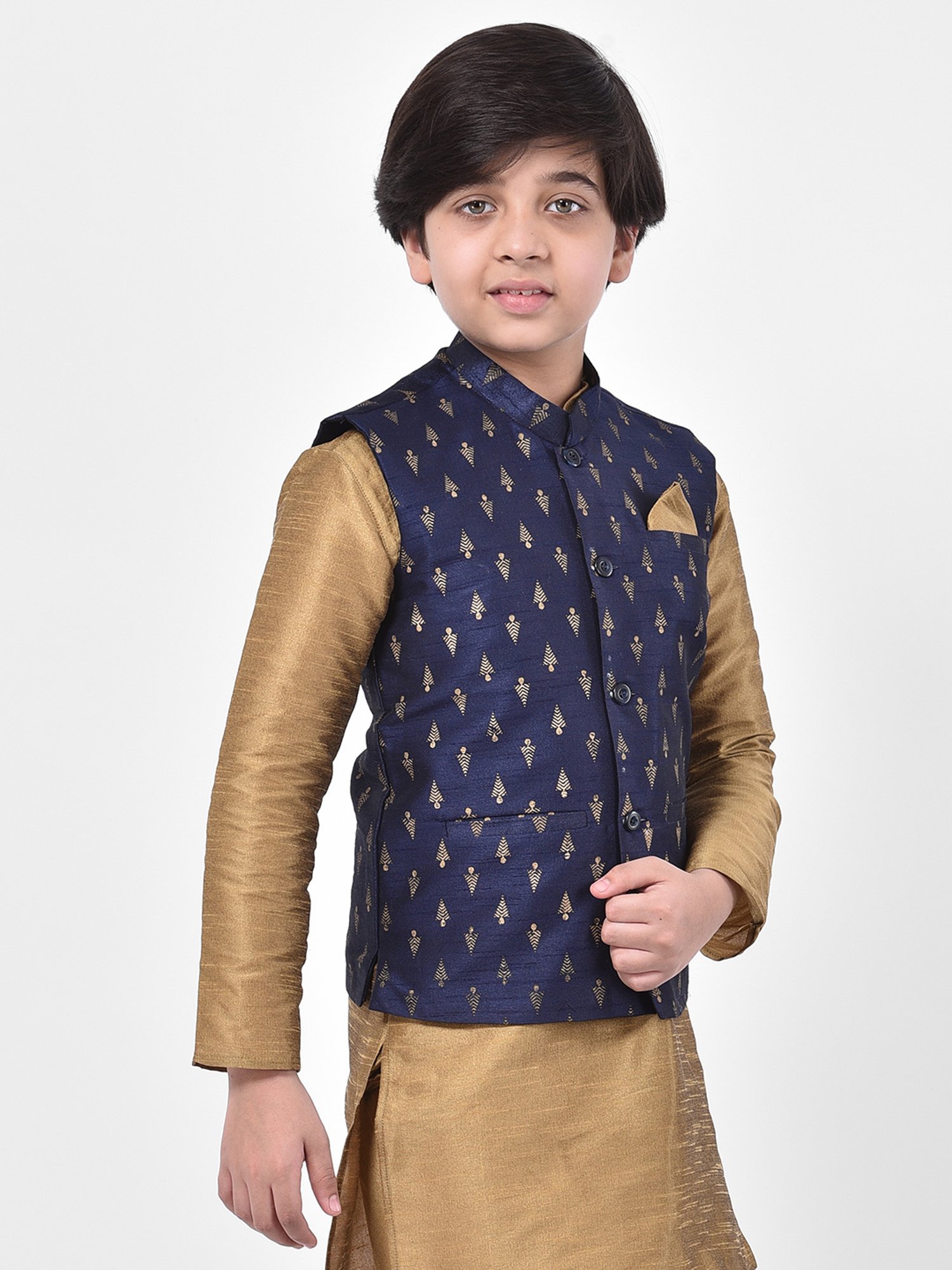 Deyann Kids Navy Embroidered Nehru Jacket