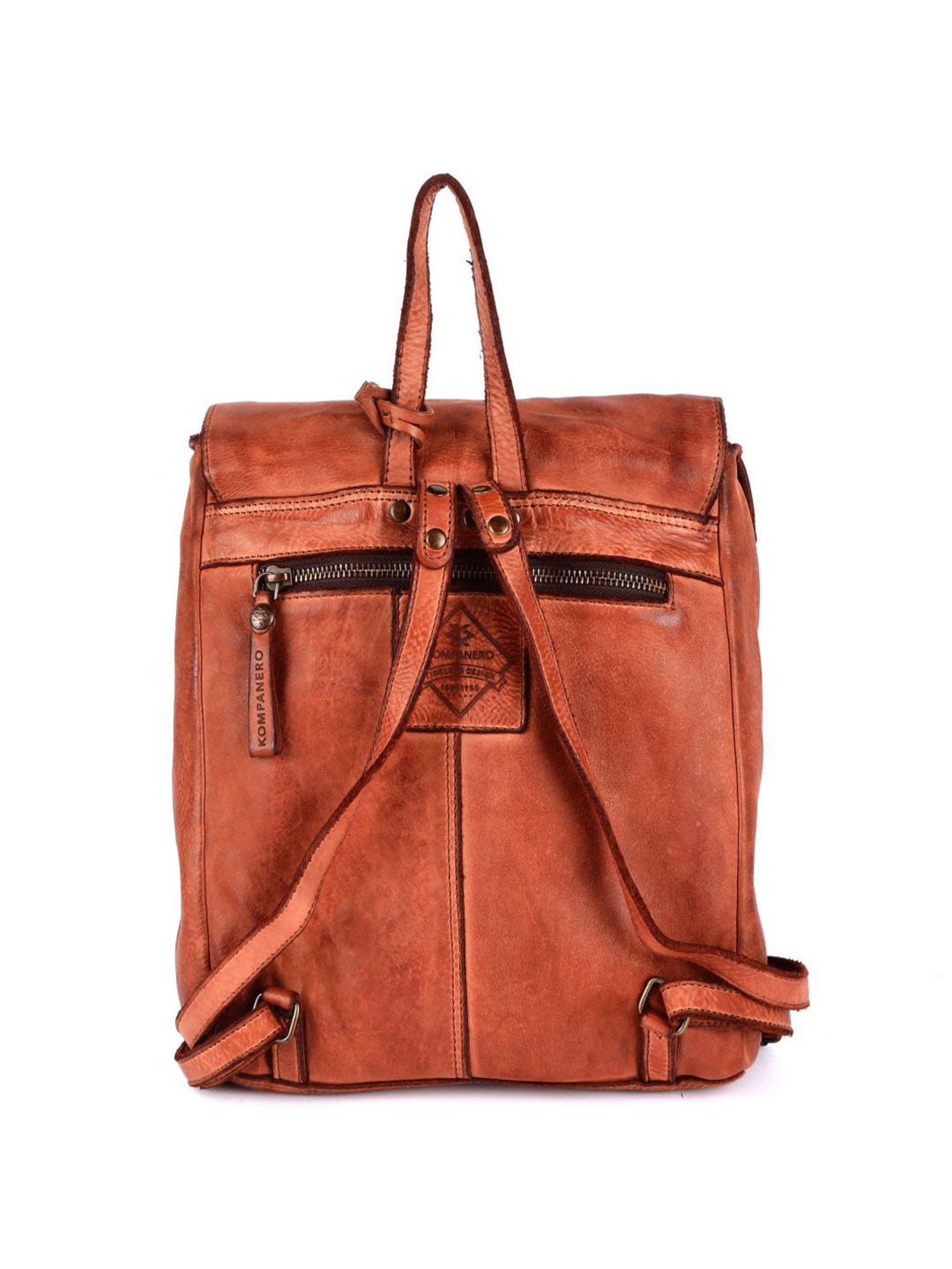 KOMPANERO Mia Cognac Leather Solid Backpack