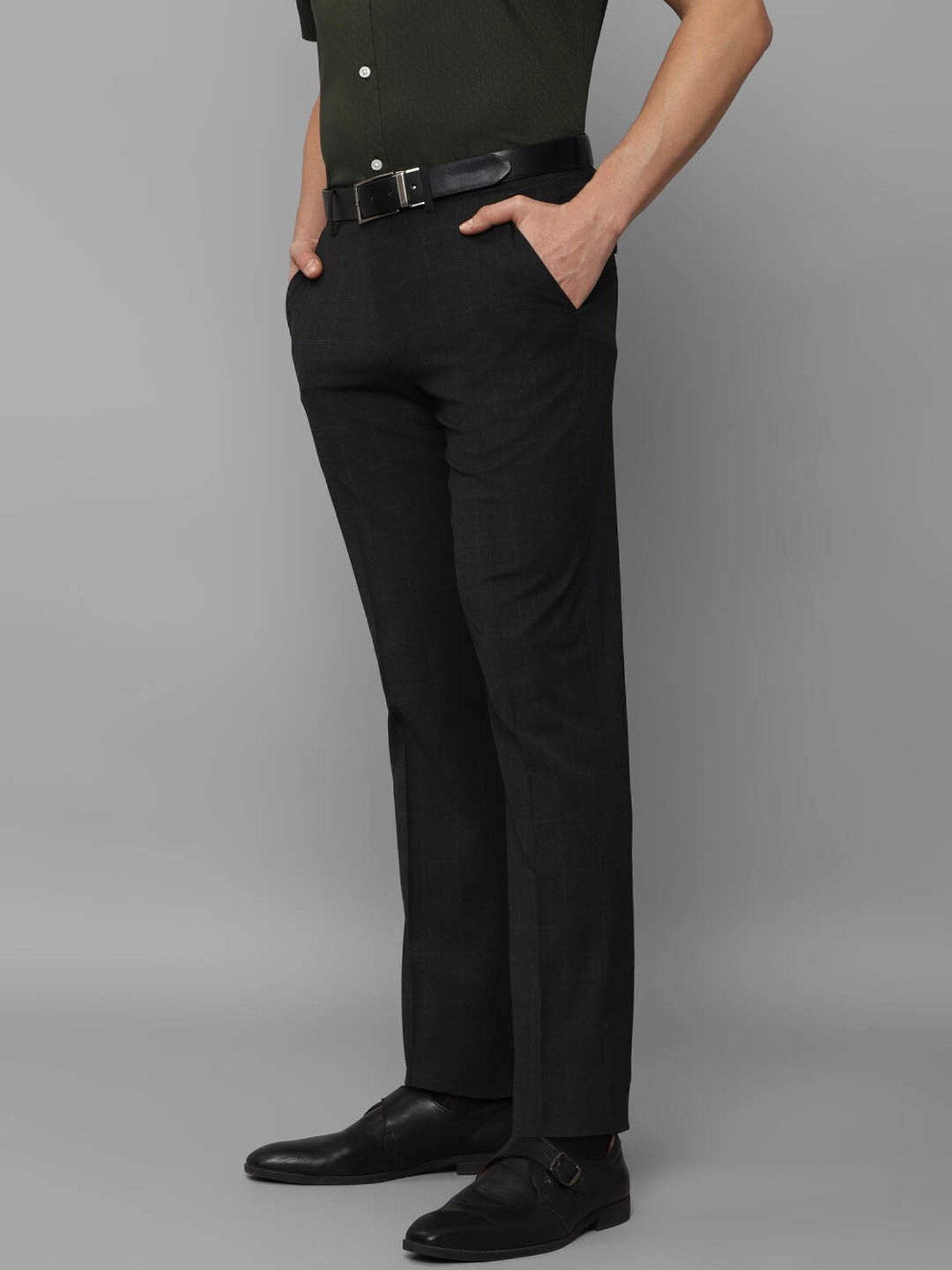 Louis Philippe Black Slim Fit Checks Trousers