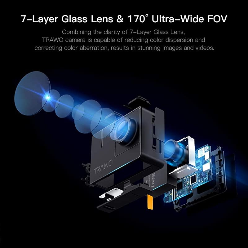 A100 Action Camera 4K 50fps Touchscreen Ultra HD 20MP WiFi Sports Underwater Waterproof 40M Camcorder cam with EIS Remote Control Dual 1350 mAh Batteries and Mounting Accessories Kit