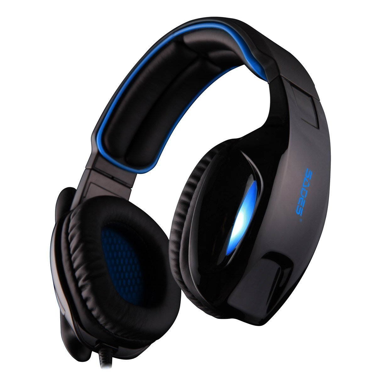 SADES 2017 New SA902 USB Headset 7.1 Surround Stereo Wired PC Gaming Headset Over Ear Mac Gaming Headphones with Microphone Revolution Volume Control Noise Canceling LED Light (Black/Blue)