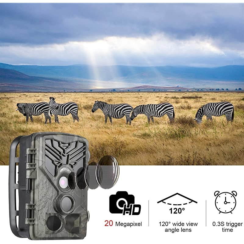 Trail Camera &ndash; 12MP 1080P FHD Wildlife Scouting Hunting Camera with 30 pcs Infra LEDs up to 65ft/20m for Wildlife Scouting Digital Surveillance Waterproof IP65