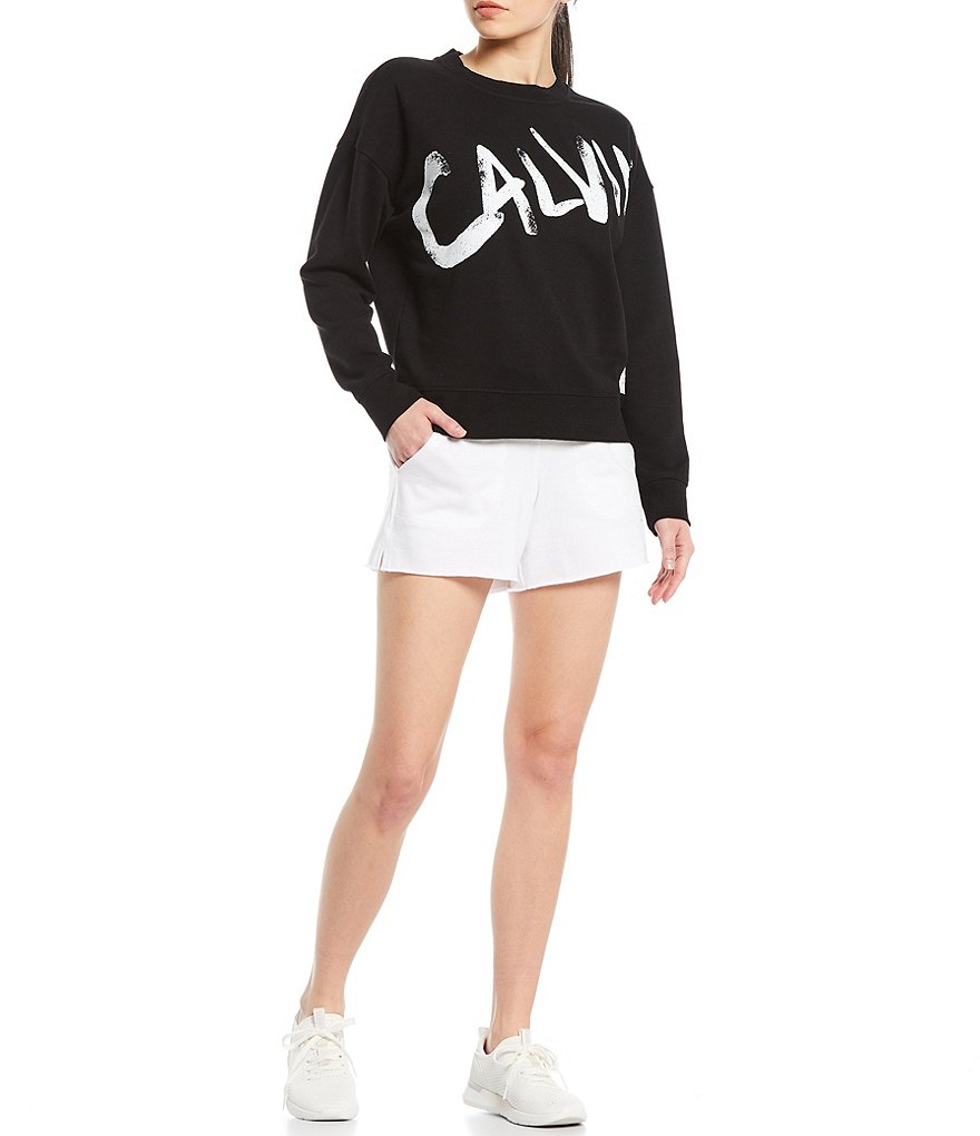 Calvin Klein Performance Brush Calvin Logo Long Sleeve Rolled Cuff Crop Top