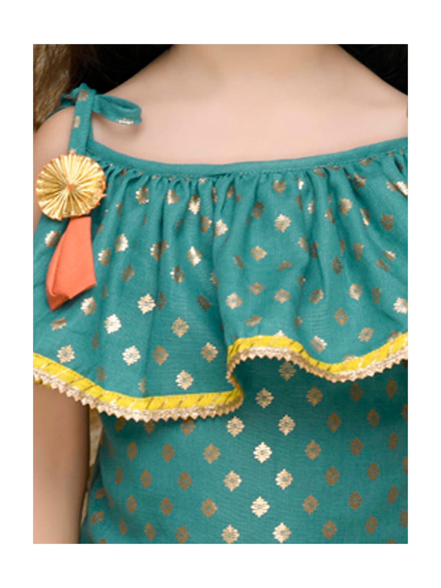 Saka Designs Kids Teal & Orange Printed Kurta with Dhoti