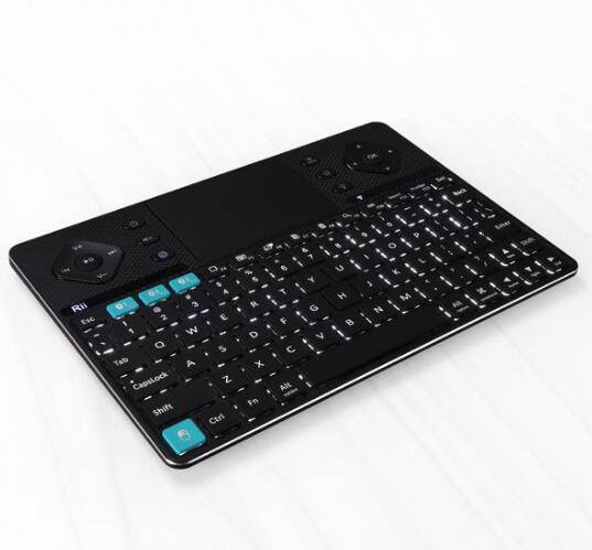 Rii K16 Dual-mode Bluetooth & RF wireless ultra slim rechargable multimedia Backlit Keyboard with touchpad mouse and aluminium cover for PC, Tablets, Smart TV, Android TV Box, Windows.