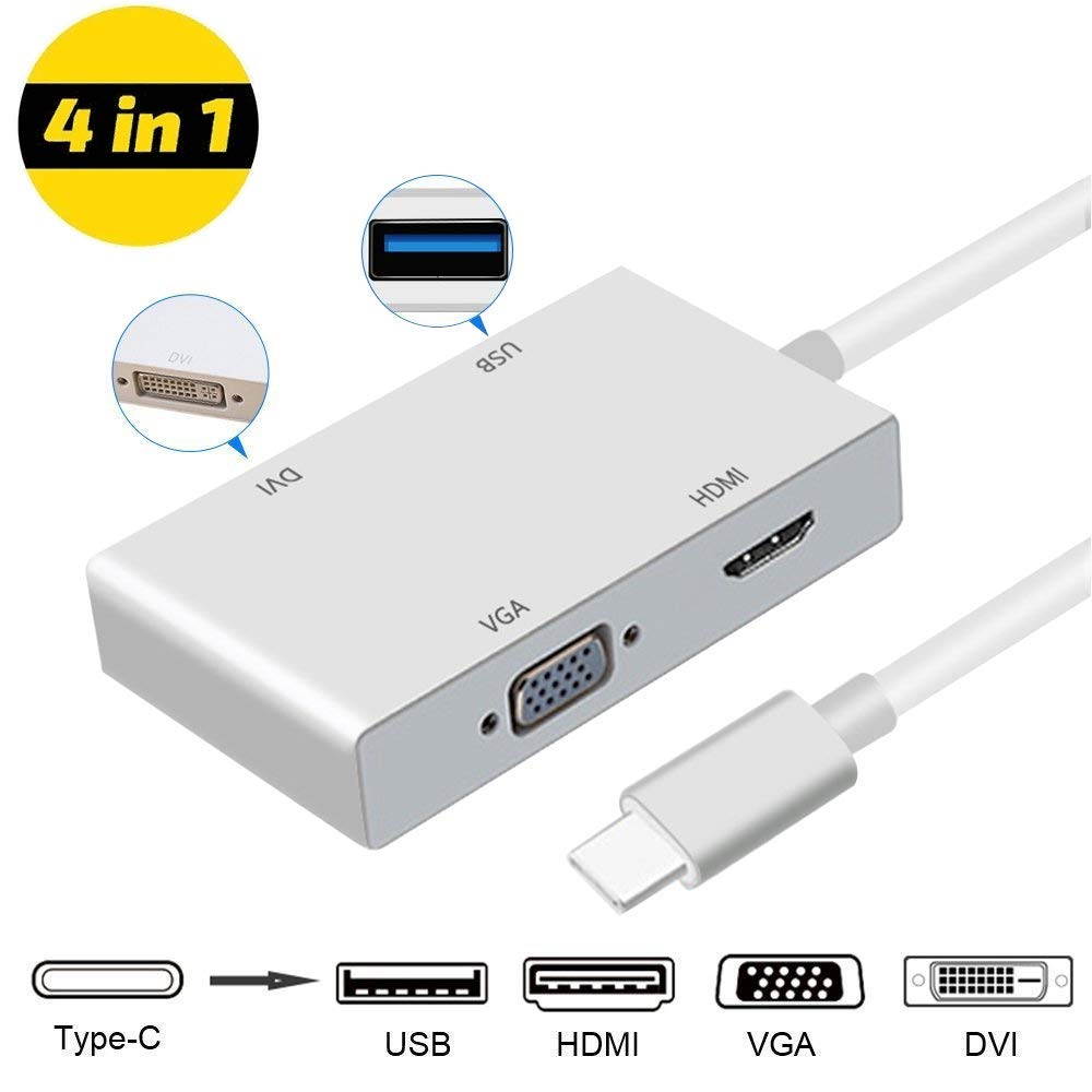 ESTONE  USB C to HDMI 4K Adapter, USB 3.1 Type C to HDMI VGA DVI USB 3.0 Multi Monitors Hub Adapter Cable (Thunderbolt 3 Compatible) Compatible with MacBook/MacBook Pro/Chromebook Pixel