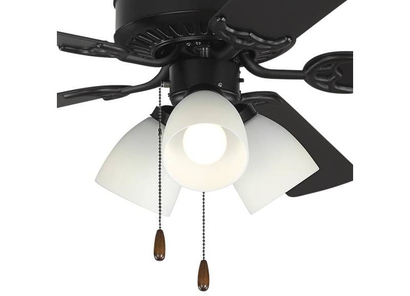 52" Monte Carlo Haven LED 3 Matte Black 3-Light Pull Chain Ceiling Fan