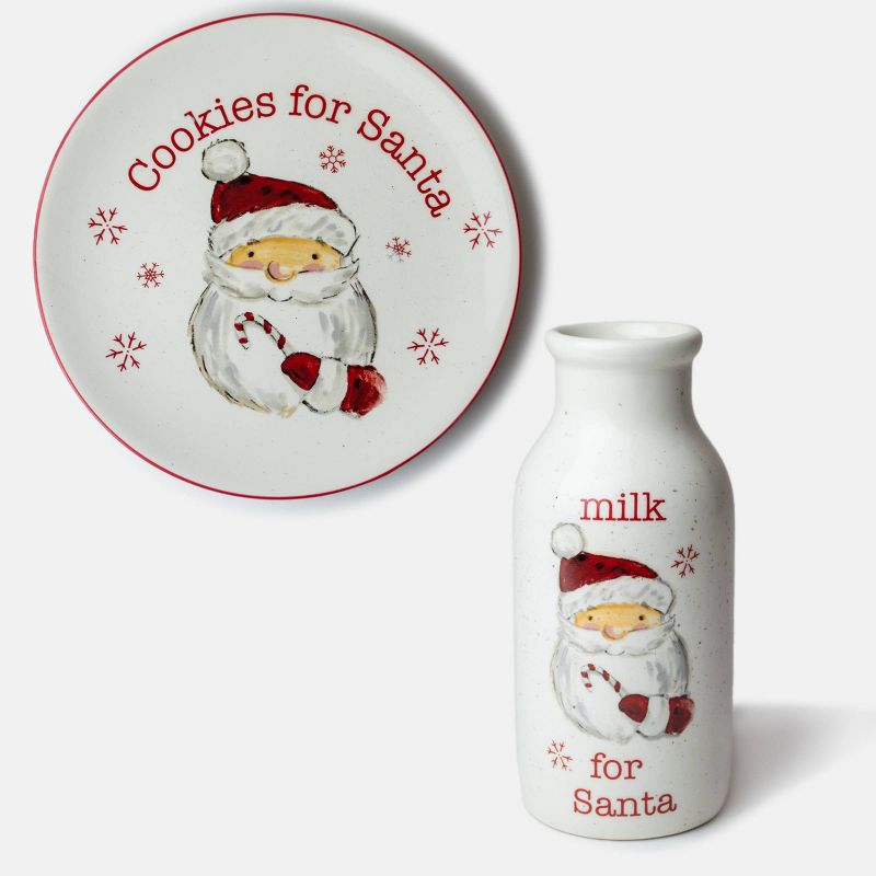 2pc Ceramic Santa Milk and Cookies Set - Peppermint & Pine