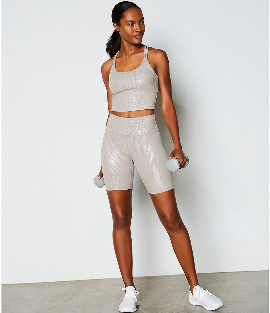 Calvin Klein Performance Jersey Foil Print Bulit-in-Bra Coordinating Crop Top