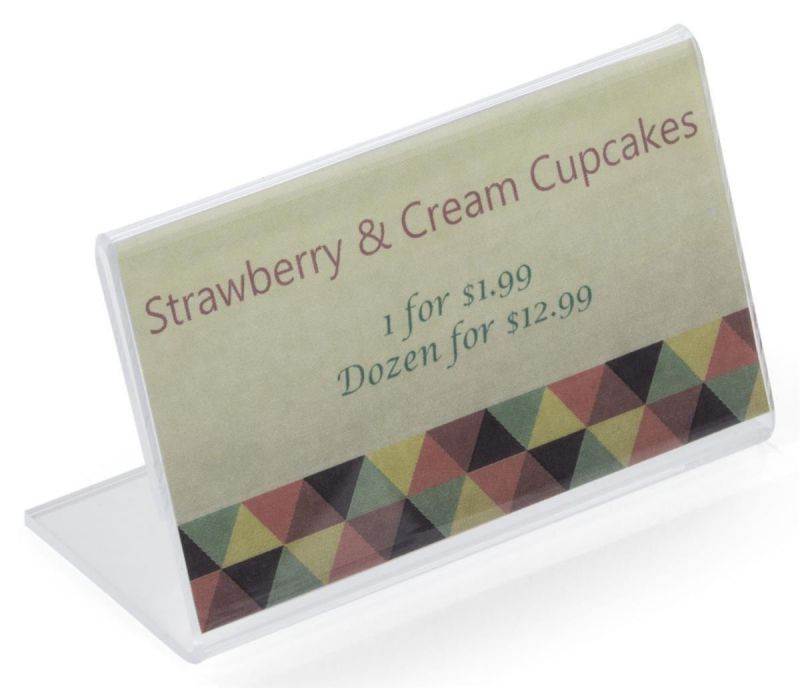 Displays2go 3.5" x 2" Angled Name Card Holder, Acrylic Construction, Single Pocket, MOQ Set of 50 &ndash; Clear (ASH352U)