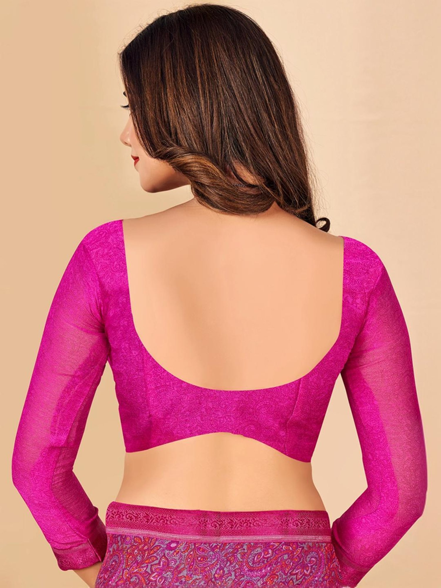 Satrani Purple Printed Saree With Unstitched Blouse