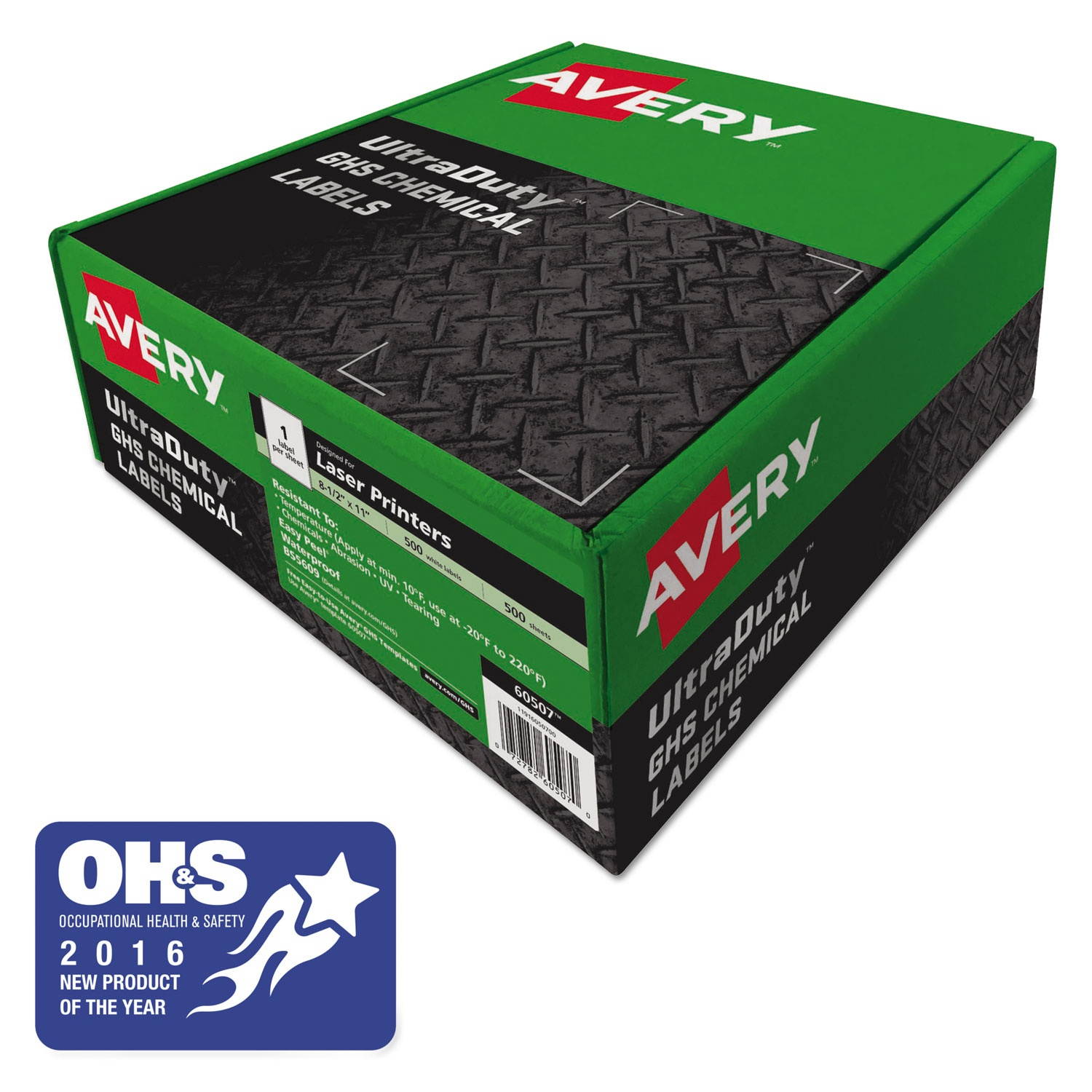 Avery Dennison - 7278260507 - Full-Sheet UltraDuty GHS Chemical Labels, Laser, 8 1/2 x 11, White, 500/Box