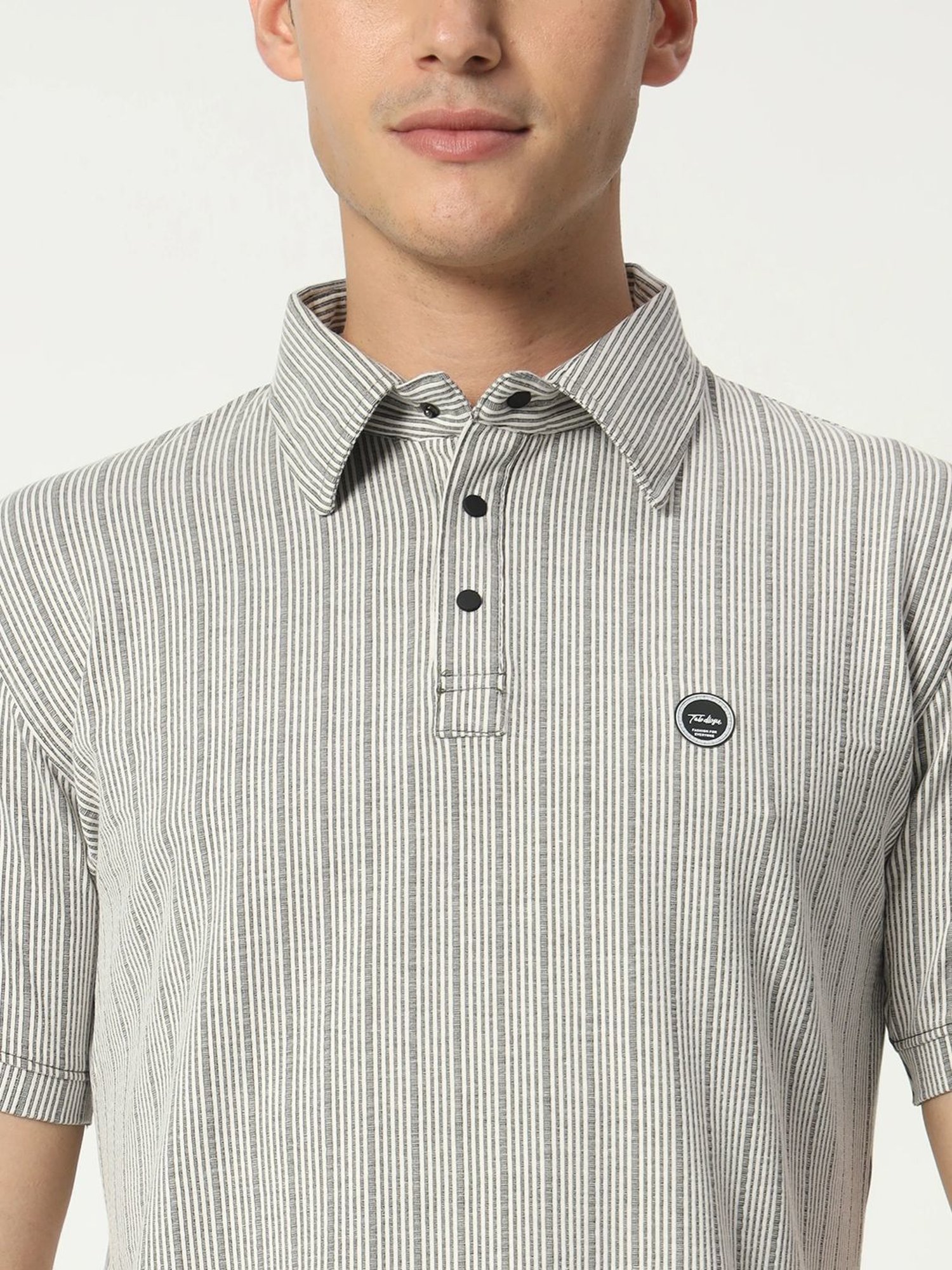 Tab91 Silver Regular Fit Striped Polo T-Shirts
