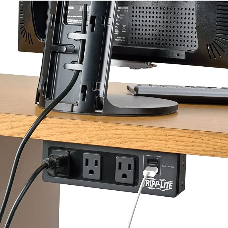 3 Outlet Surge Protector Power Strip with Mounting Brackets 10ft Cord 2 USB Charging Ports $20000 Insurance TLP310USBS