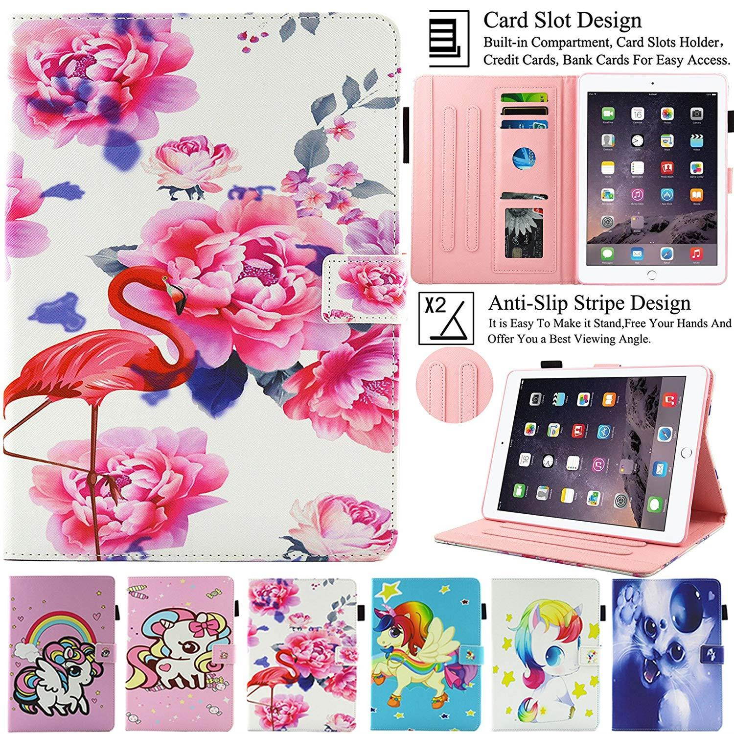 Artyond New iPad 9.7 Case,Wallet Card Slot Case [Anti-slip Stripe] Smart Magnetic Stand Cover With [Auto Wake/Sleep Feature] Soft Micro Fiber PU Leather Protect Case For New iPad 9.7 2017(Flamingo)