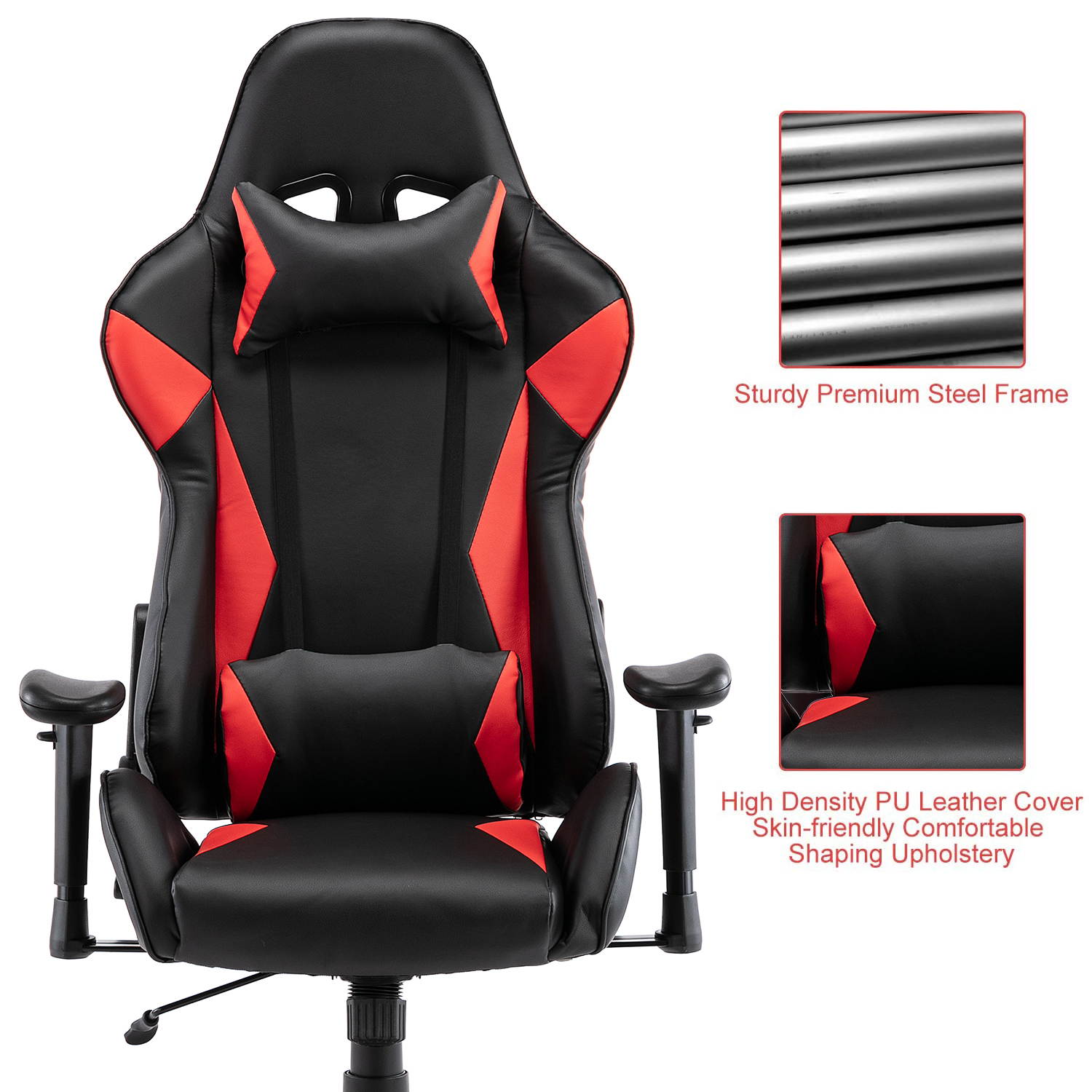 SMUGDESK Gaming Chair,Ergonomic Racing Office Chair High Back Task Chair Swivel PU Leather Computer Desk Chair Adjustable with Lumbar Support Headrest,Red
