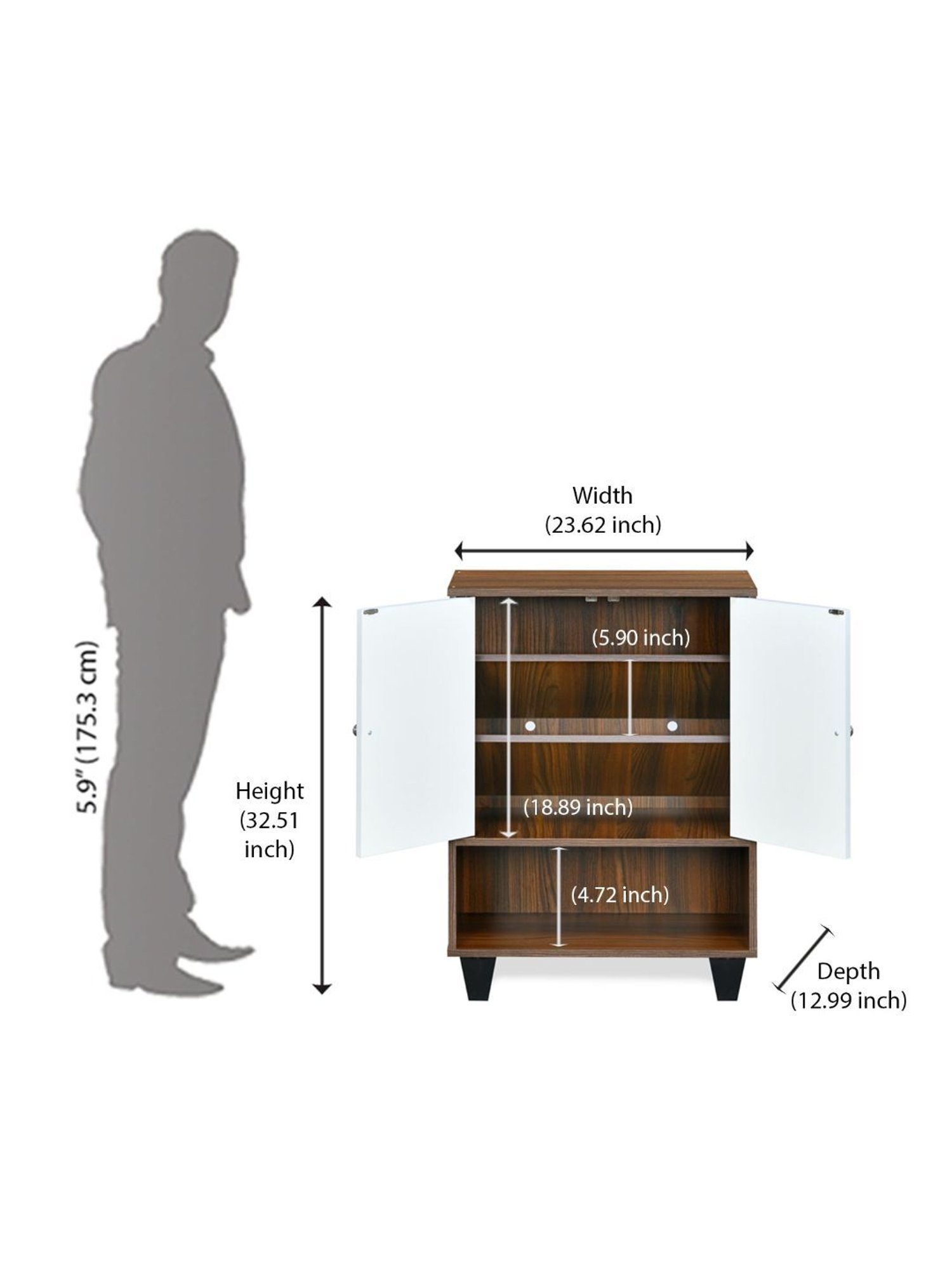 @home Astero Walnut Brown & White Engineered Wood Shoe Cabinet