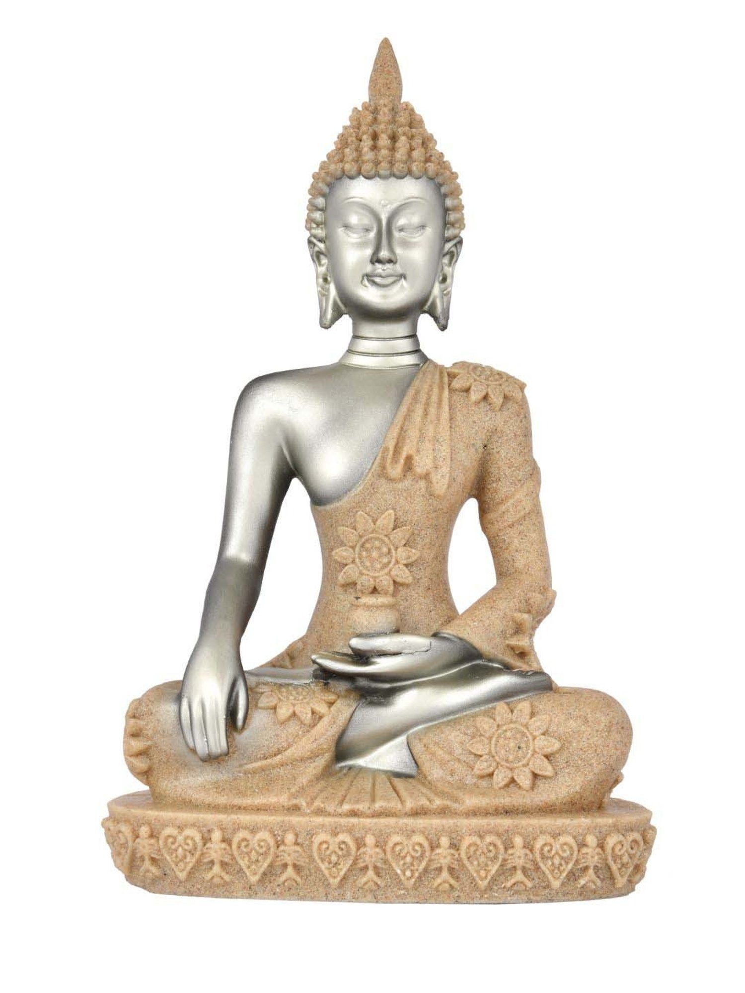 Tayhaa Silver Resin Meditative Serenity Buddha Idol