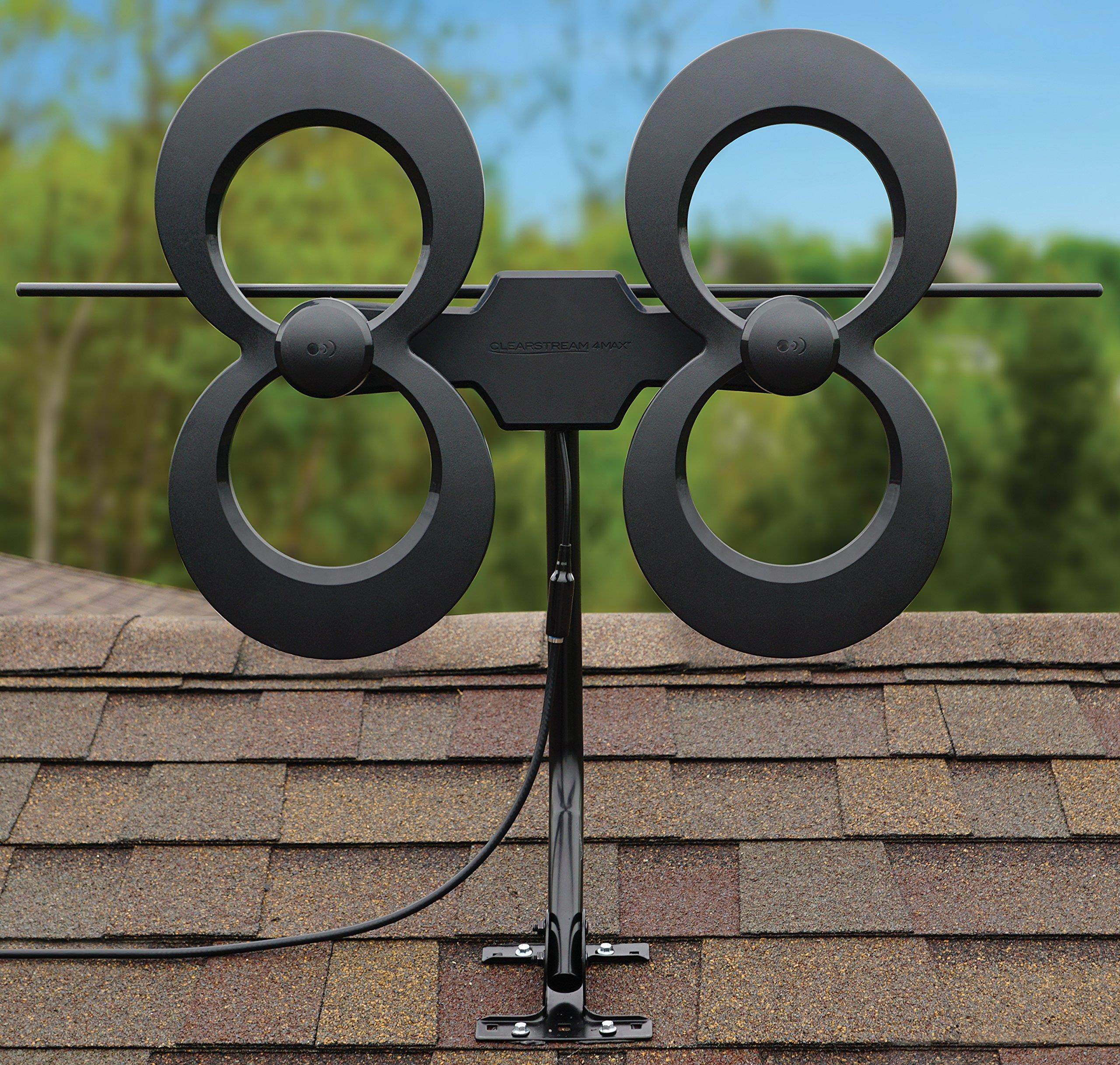 Antennas Direct Clearstream 4Max TV Antenna, 70+ Mile Range, UHF/Vhf, Multi-Directional, Indoor, Attic, Outdoor, Mast W/Pivoting Base/Hardware/Adjustable Clamp/Sealing Pads, 4K Ready, Black &ndash; C4MVJ