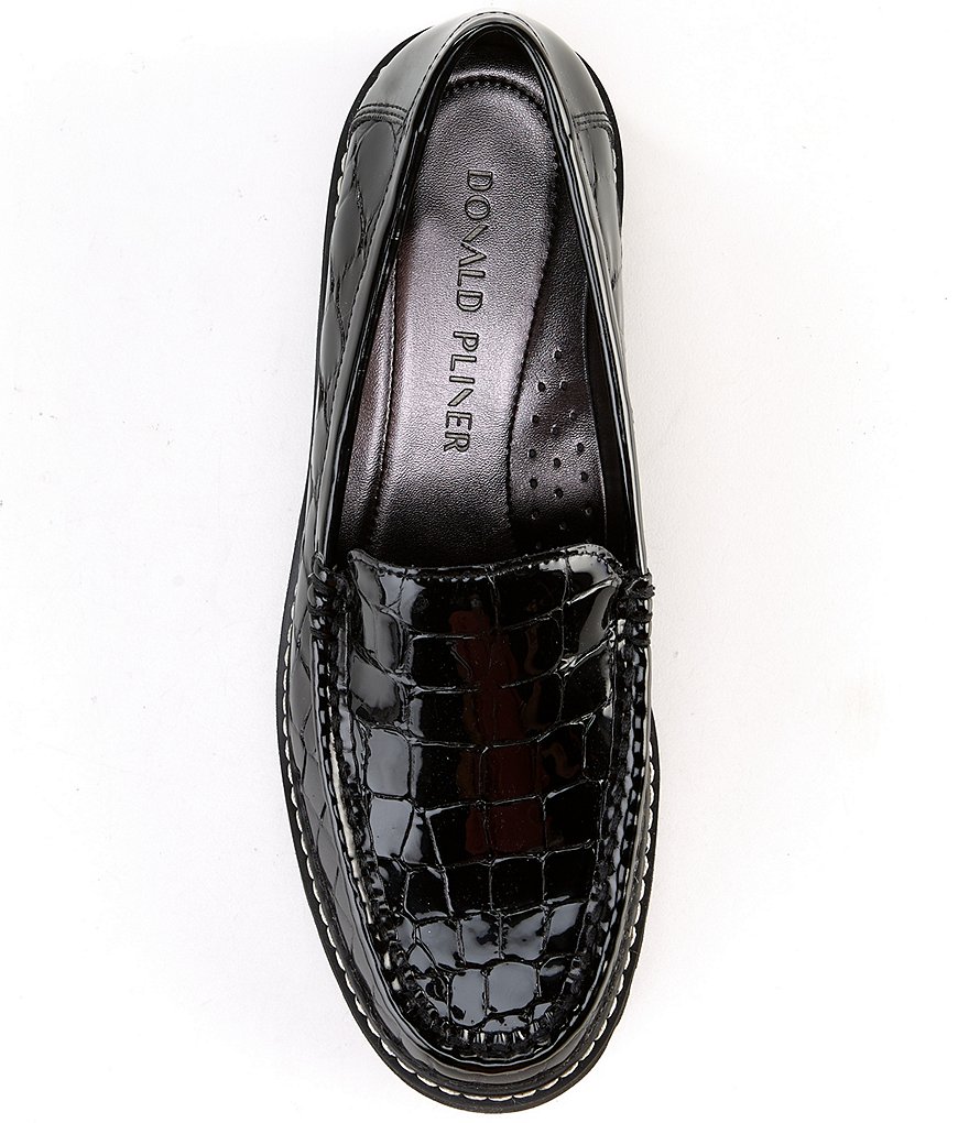 Donald Pliner Hope Croc Embossed Patent Leather Lug Sole Loafers