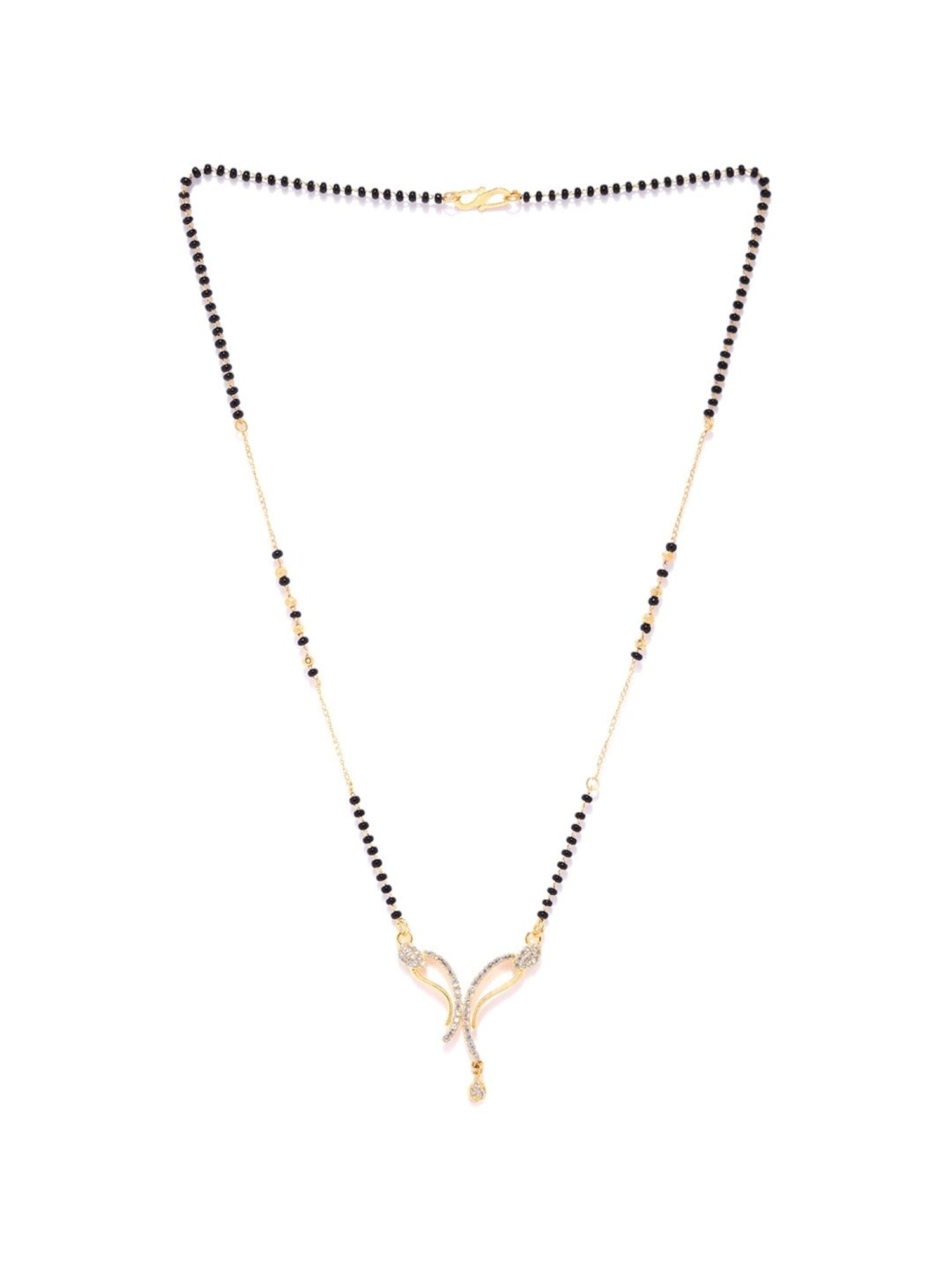 Abdesigns Gold-Plated American Diamond & Black Beaded Mangalsutra