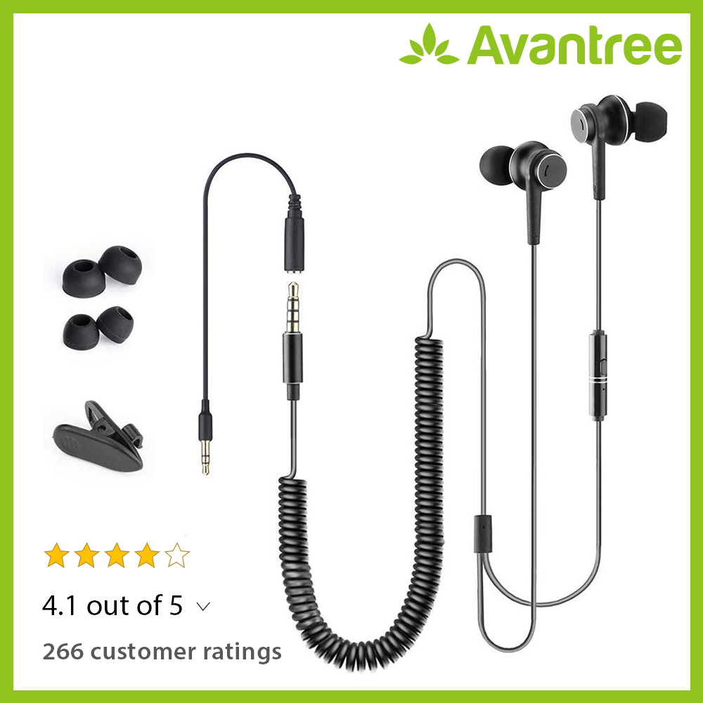 Headphones for TV with LONG CORD Earbuds, 12FT/3.5M Extension Cable Earphones Ear buds for PC, 3.5mm Audio Output, Metal Stereo In-Ear Wired Bass Headset with Spring Coil Wire - Avantree HF027