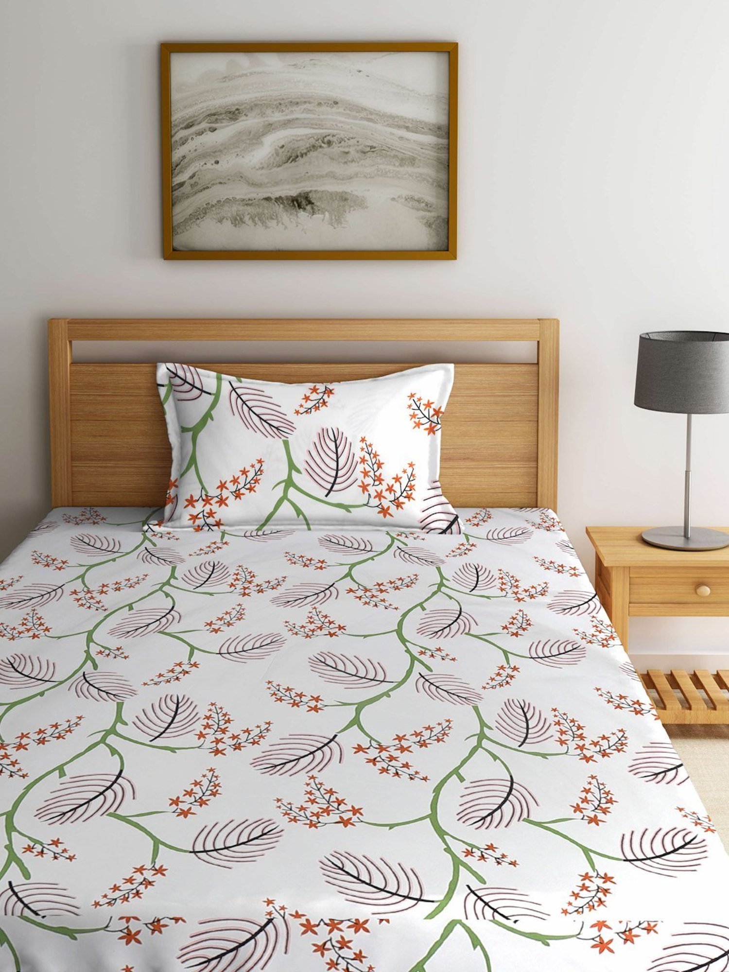 Klotthe Printed Multicolor 300 TC Cotton Blend Single Bed Sheet with Pillow Cover