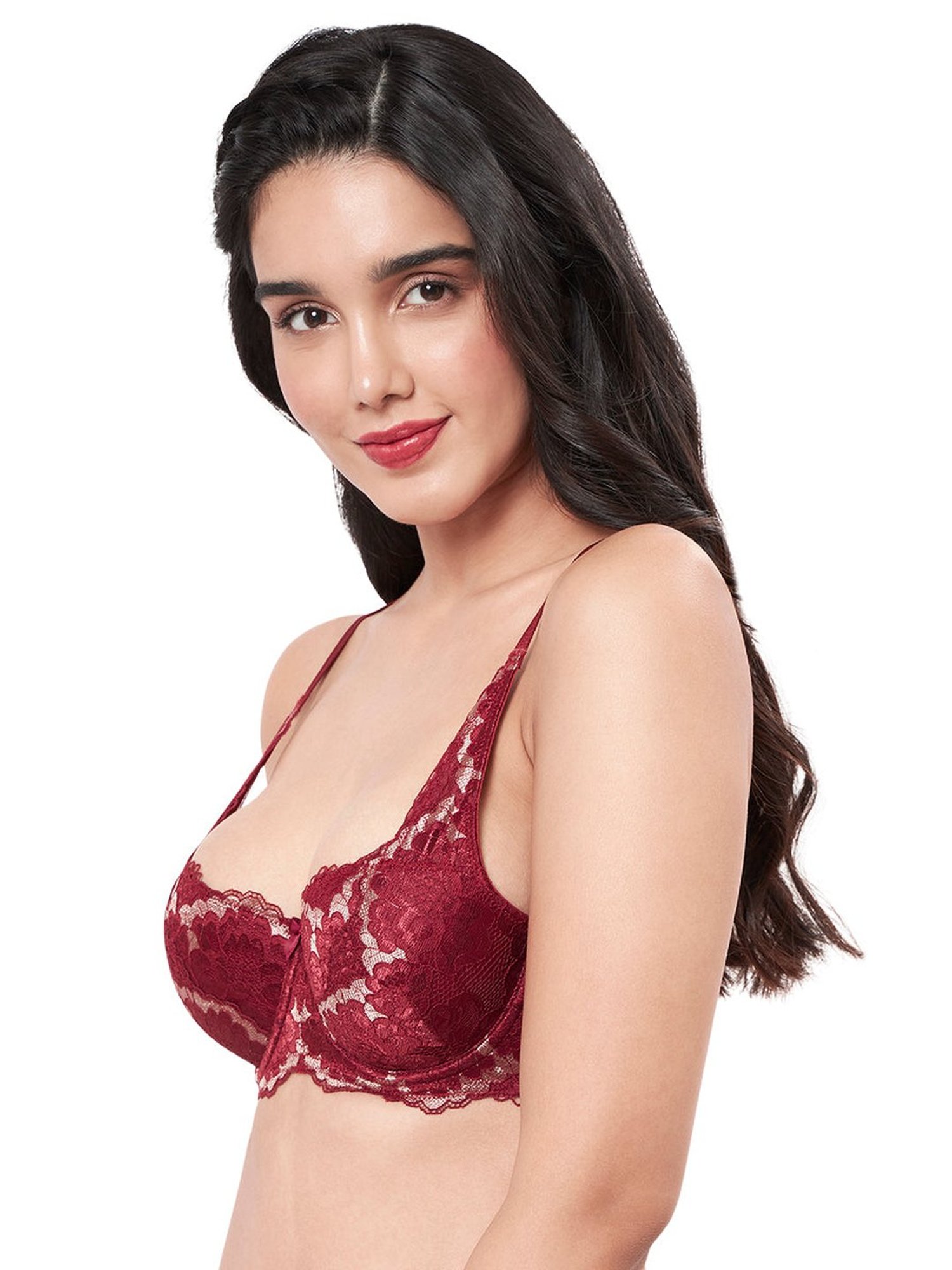 Amante Maroon Lace Pattern Balconette Bra
